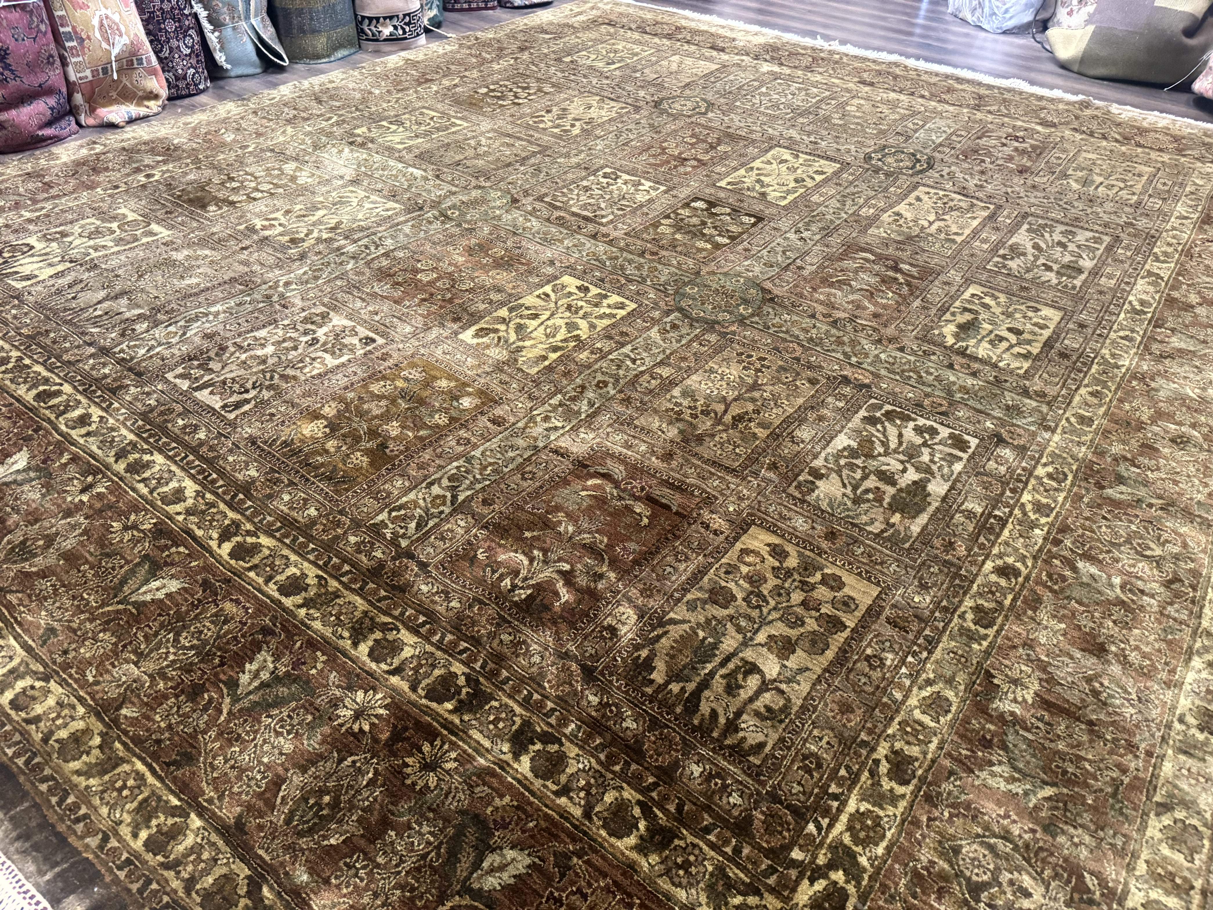 Large Indian Wool Rug 12x14, Wool Handmade Panel Design Carpet, Traditional, Palace Size - Jewel Rugs