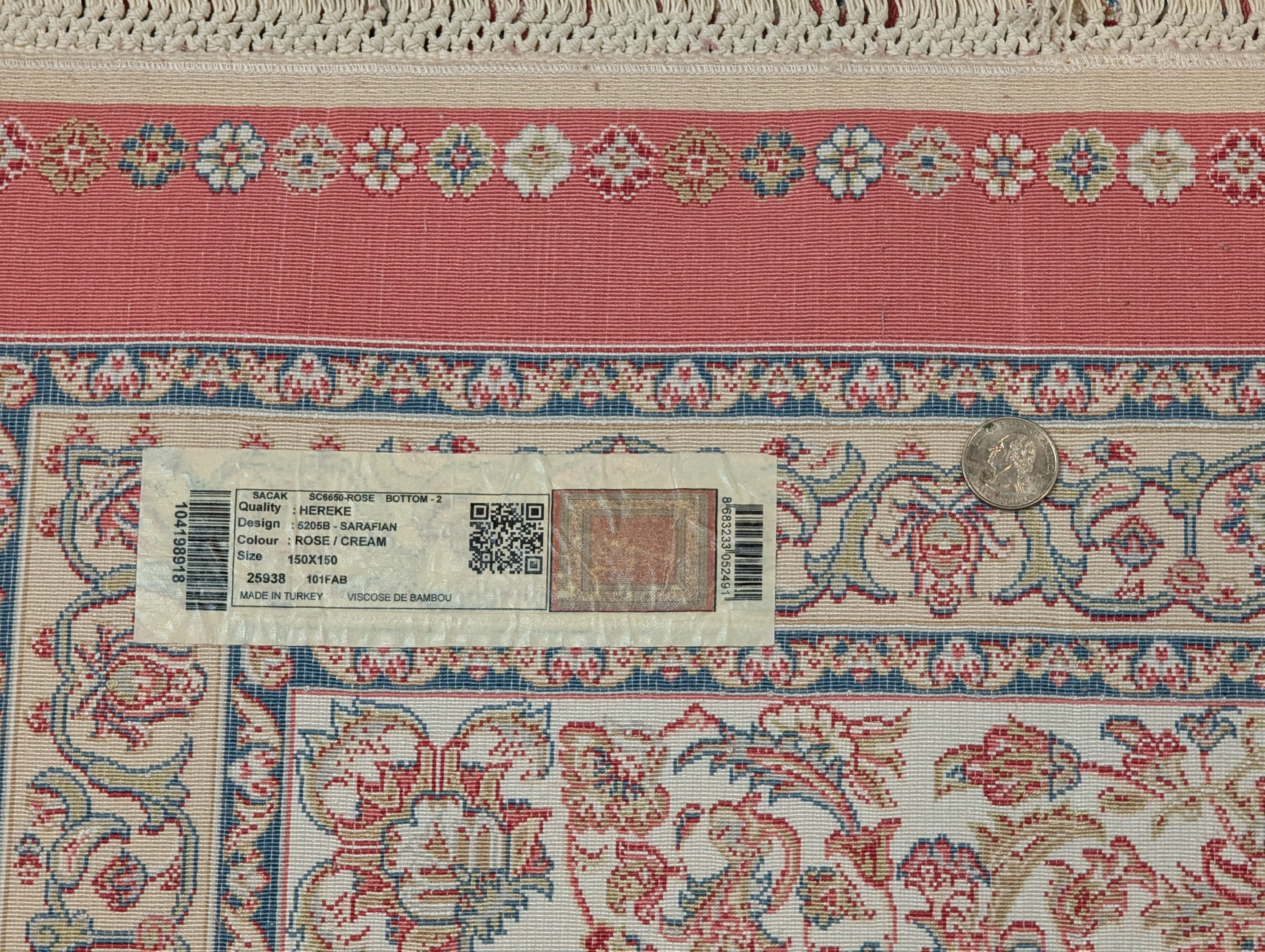 Square Silk Rug 5x5, Red and Ivory, Floral, Turkish Silk Carpet, New, Bamboo Silk - Jewel Rugs