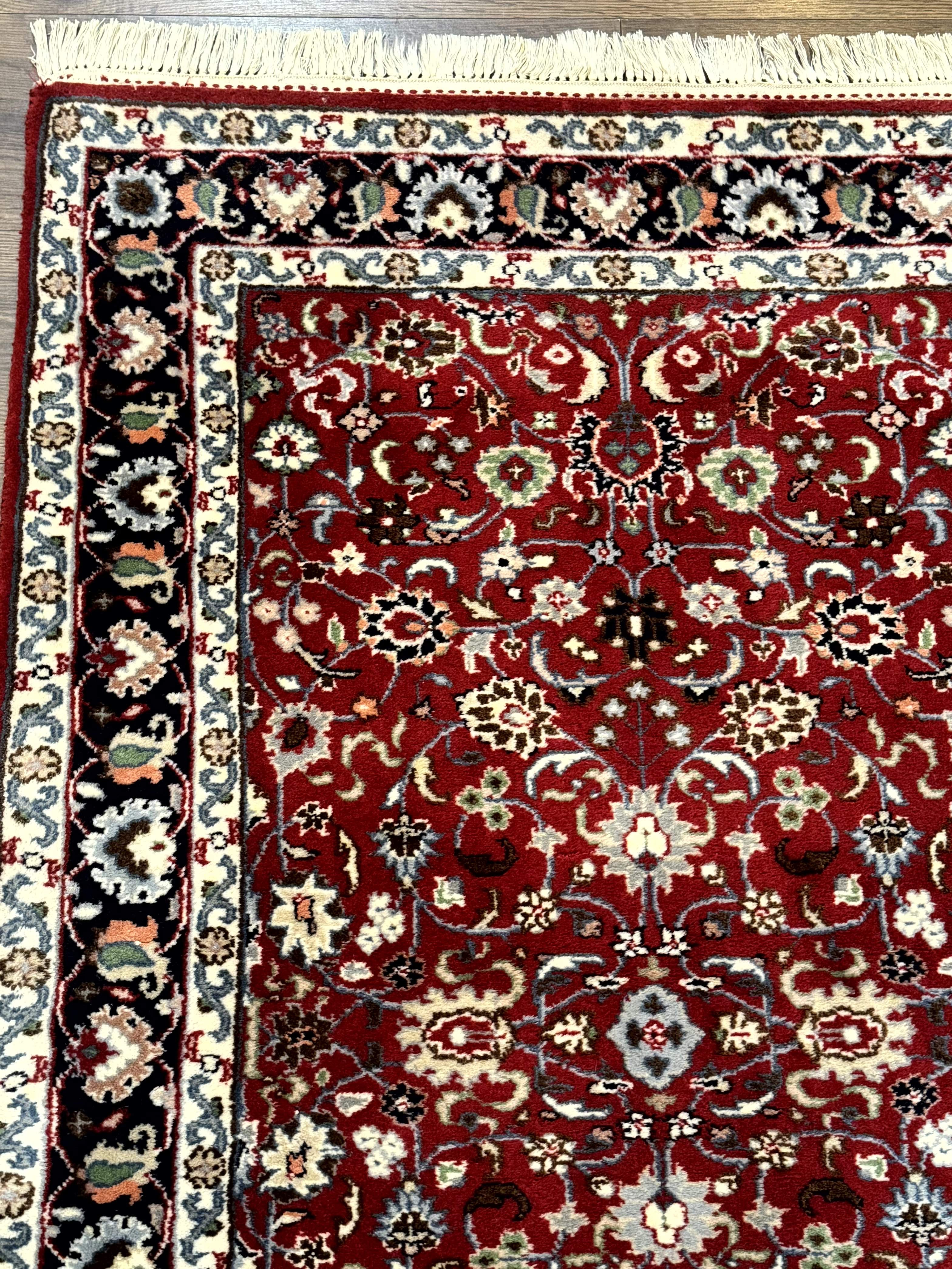 Indo Persian Sarouk Rug 3x5, Red and Dark Blue, Floral, Vintage, Wool - Jewel Rugs