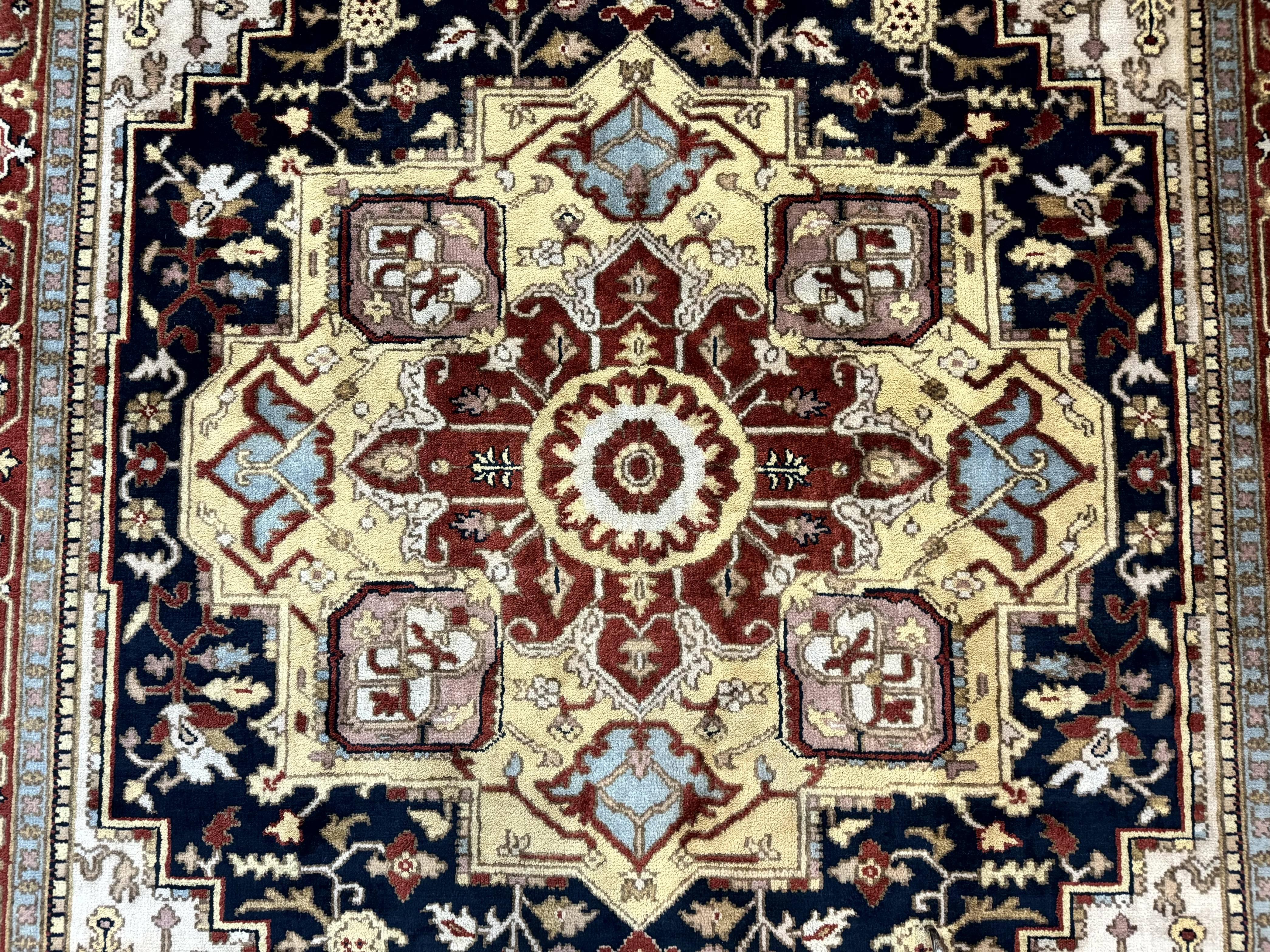 Indo Persian Heriz Rug 8x10, Geometric Medallion, Serapi Carpet, Wool Vintage Rug - Jewel Rugs