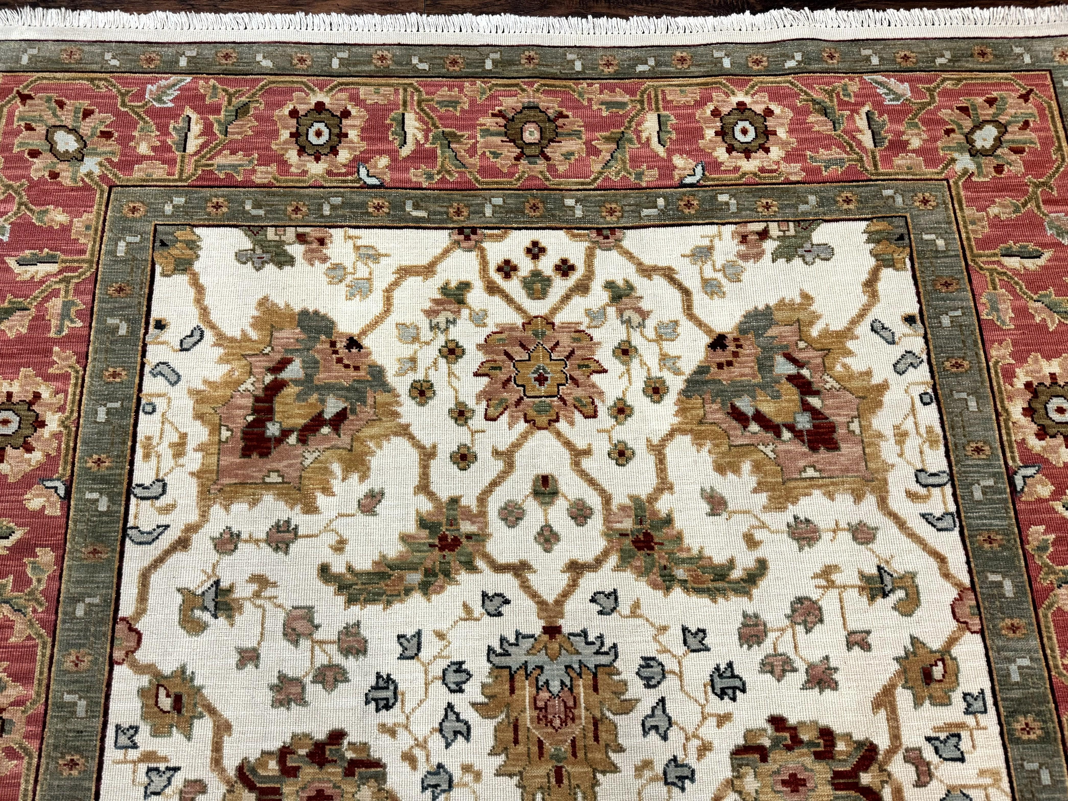 Flatweave Soumak Rug 6x9, Nourison Rug, Wool Handmade, Floral, Ivory - Jewel Rugs