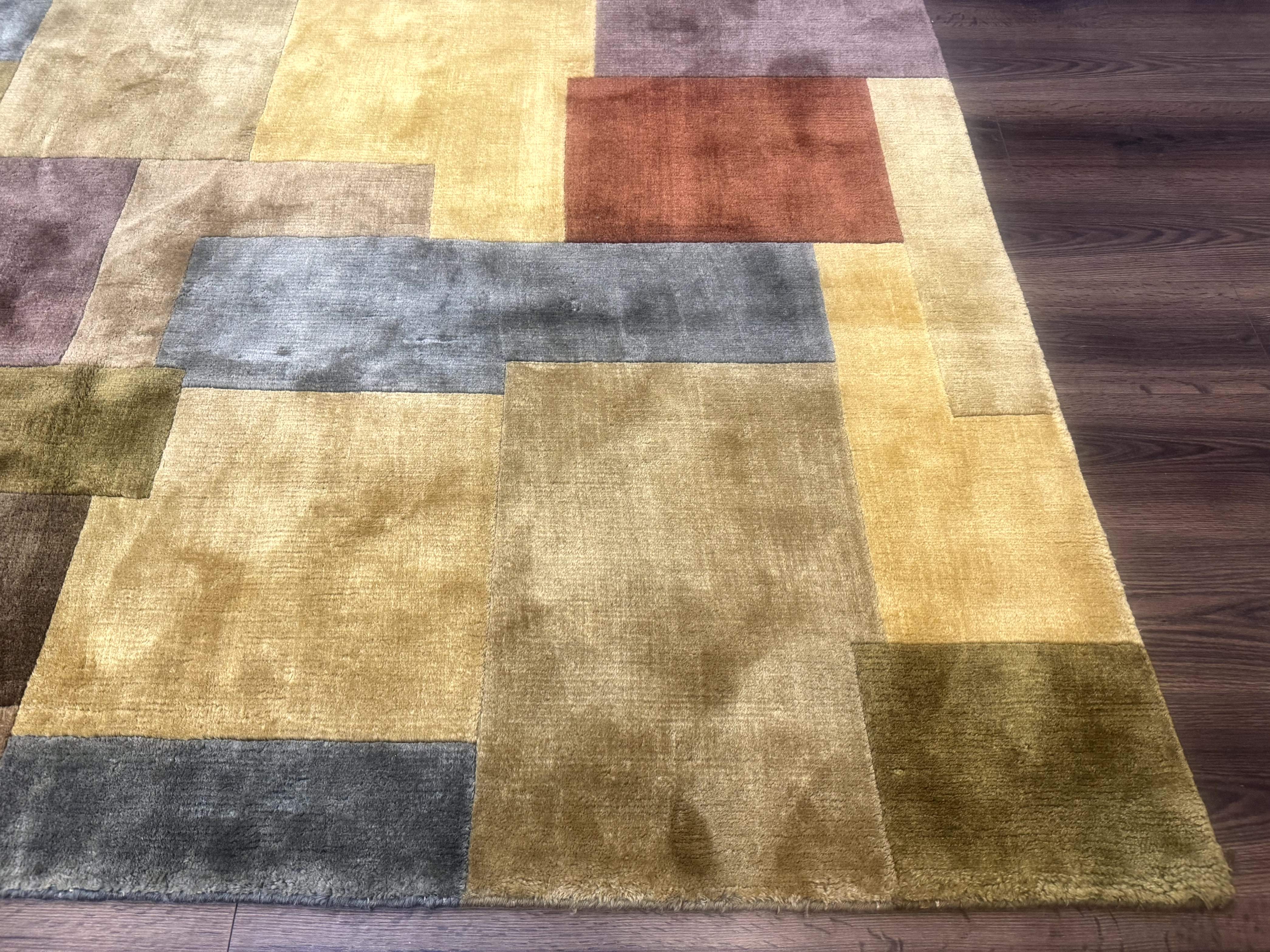 Modern Tibetan Wool Rug 8x10, Multicolor, Thick Pile, Contemporary, Nepali, Handmade - Jewel Rugs