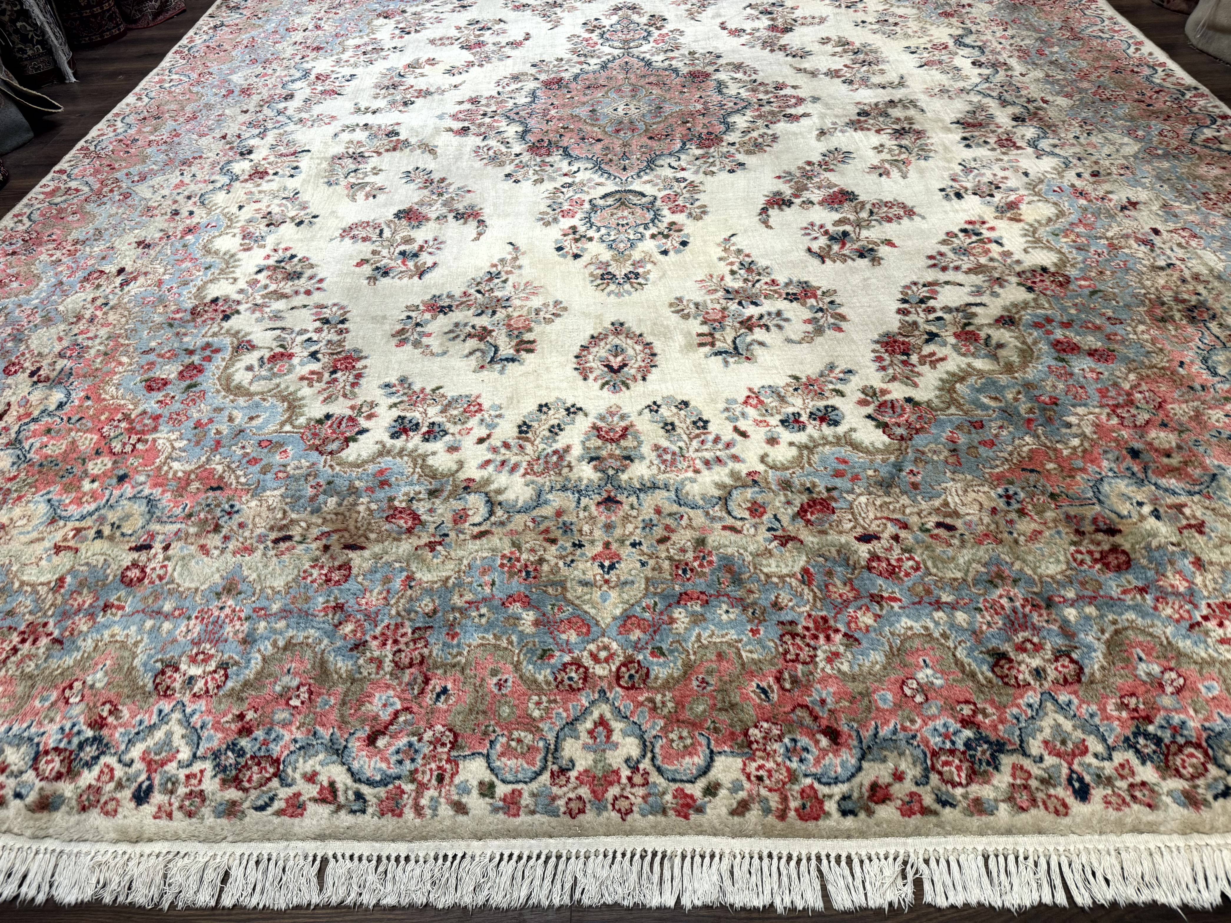 Palace Size Persian Kerman Rug 12x15, Floral, Semi Antique, Hand Knotted Wool Carpet - Jewel Rugs