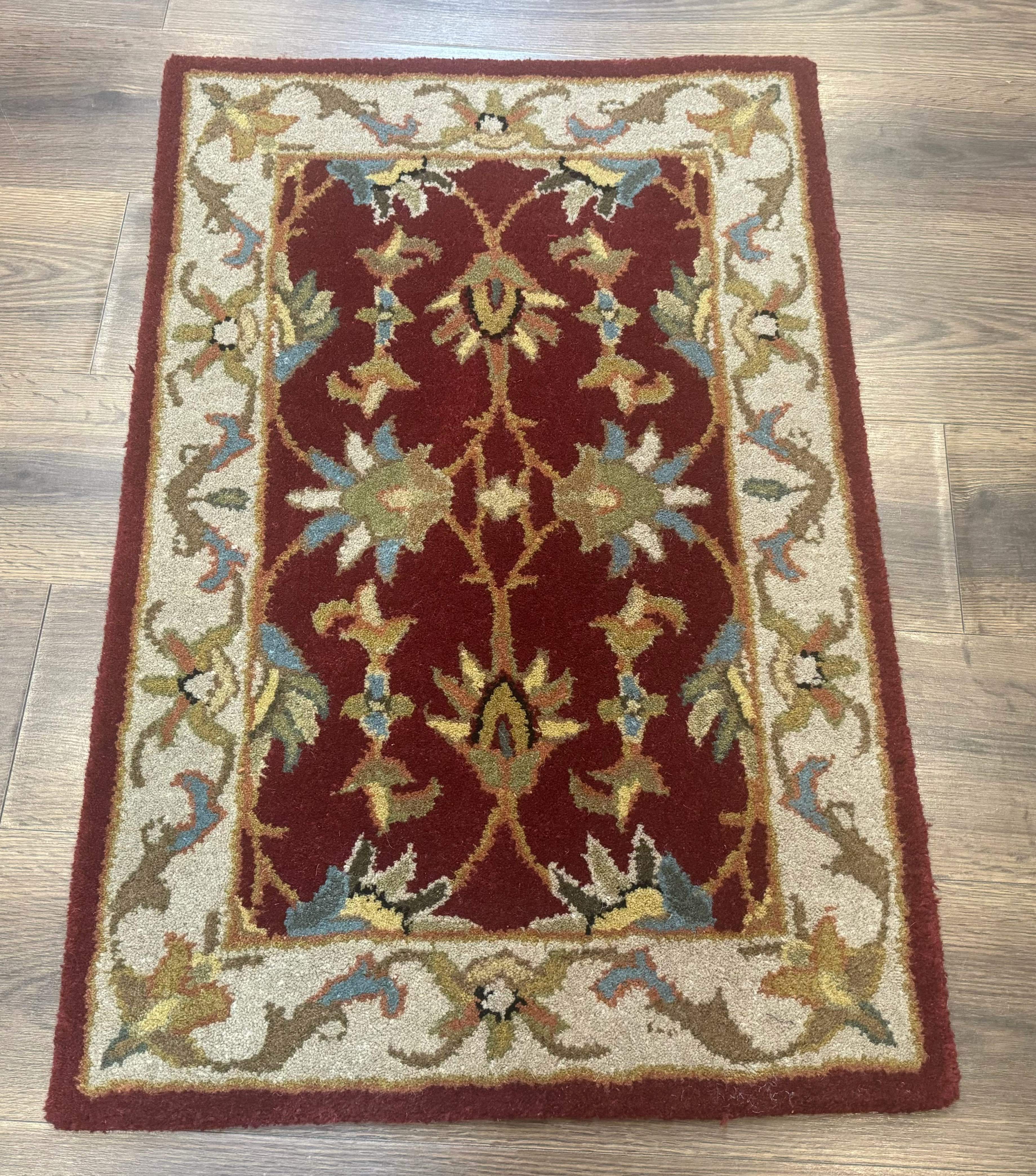 Small Floral Wool Rug 2x3, Safavieh Heritage Collection, Dark Red & Cream - Jewel Rugs