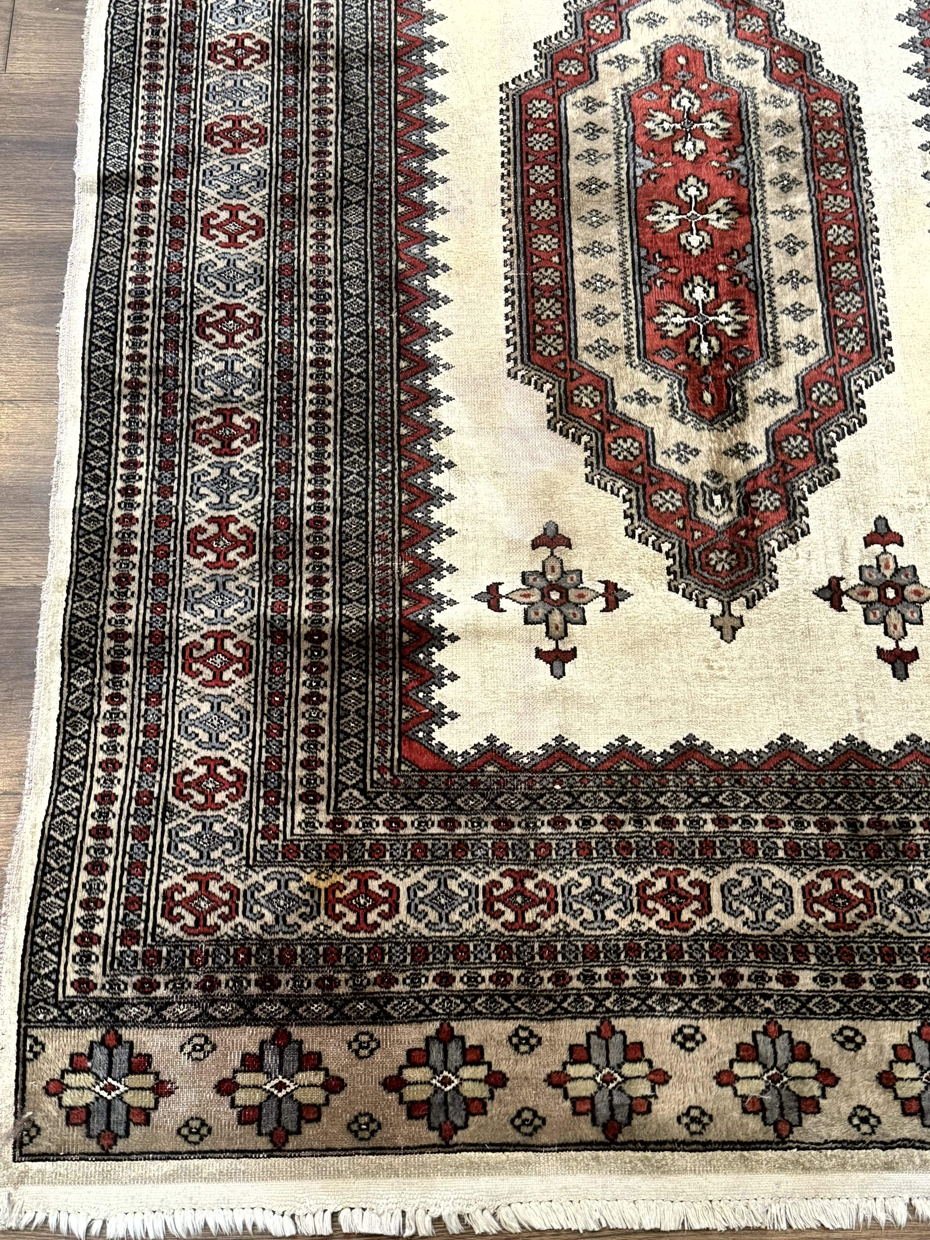 Pakistani Turkoman Rug 4x6, Semi Open Field, Ivory, Vintage - Jewel Rugs
