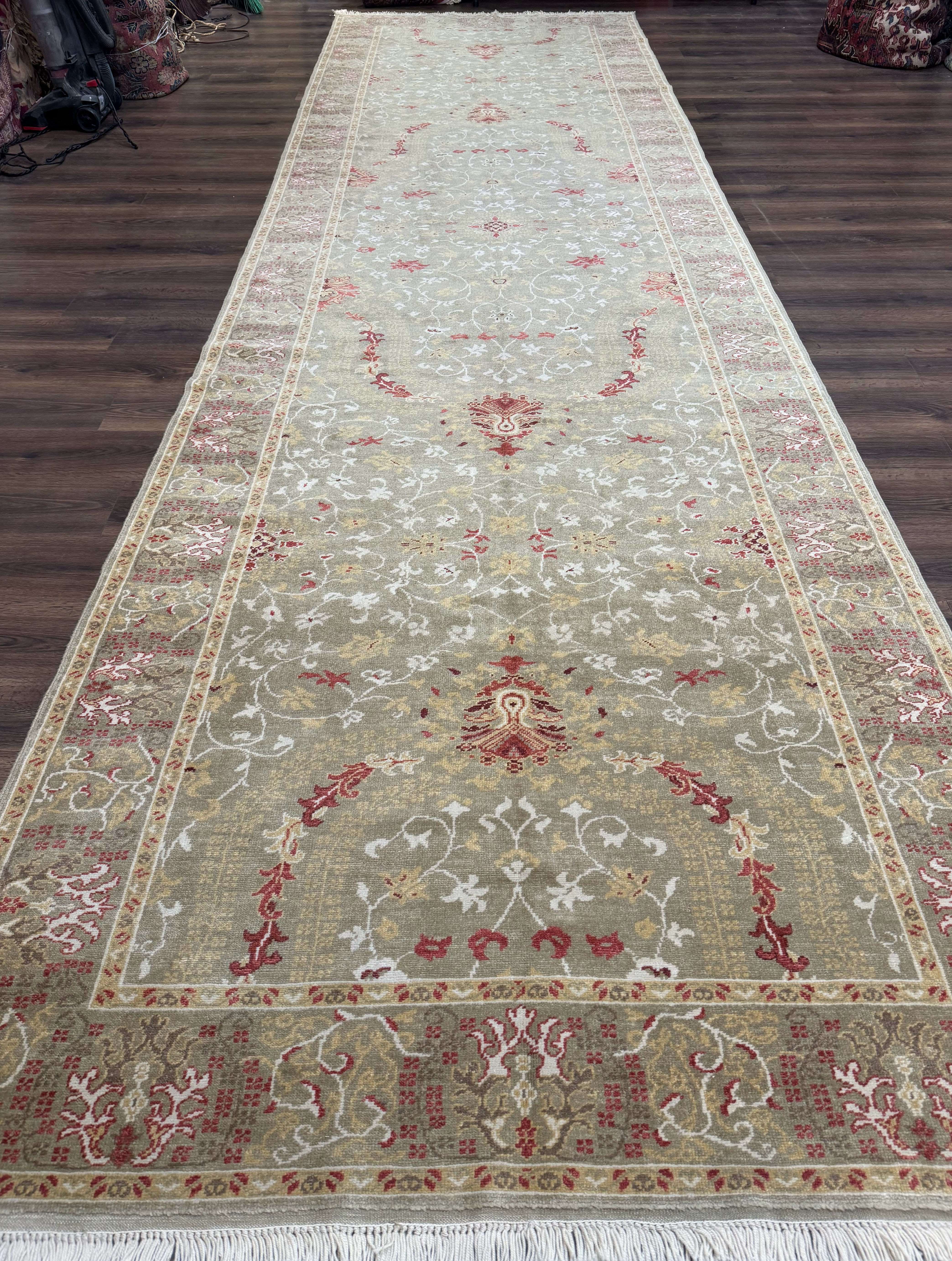 Egyptian Wide Runner Rug 5 x 18 ft, Hand Knotted Hallway Carpet, Light Olive Green, Allover Pattern - Jewel Rugs