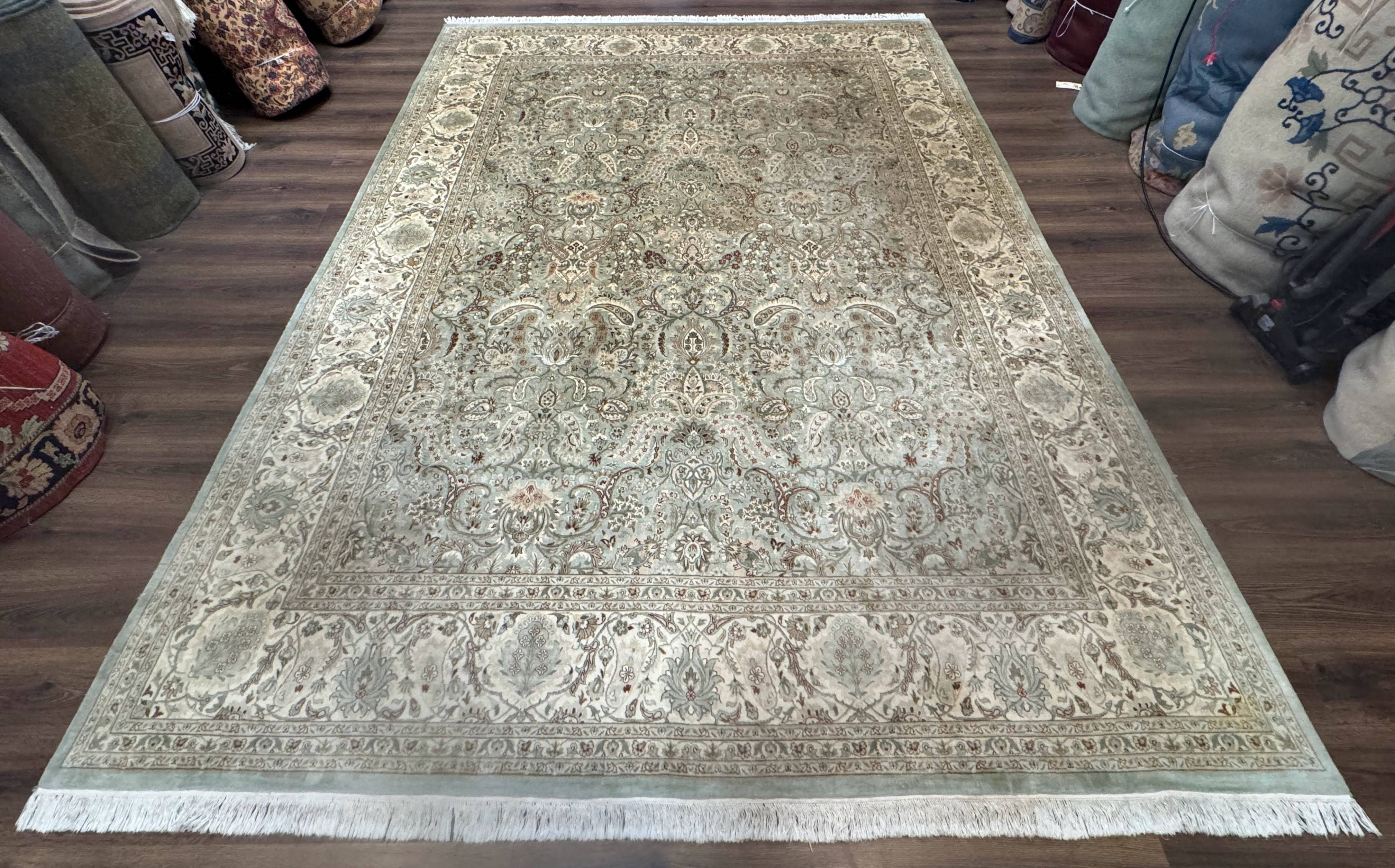 Fine Pak Persian Rug 9x12, Light Sage Green & Ivory, Allover Pattern, Boteh, Handmade, 200 KPSI - Jewel Rugs