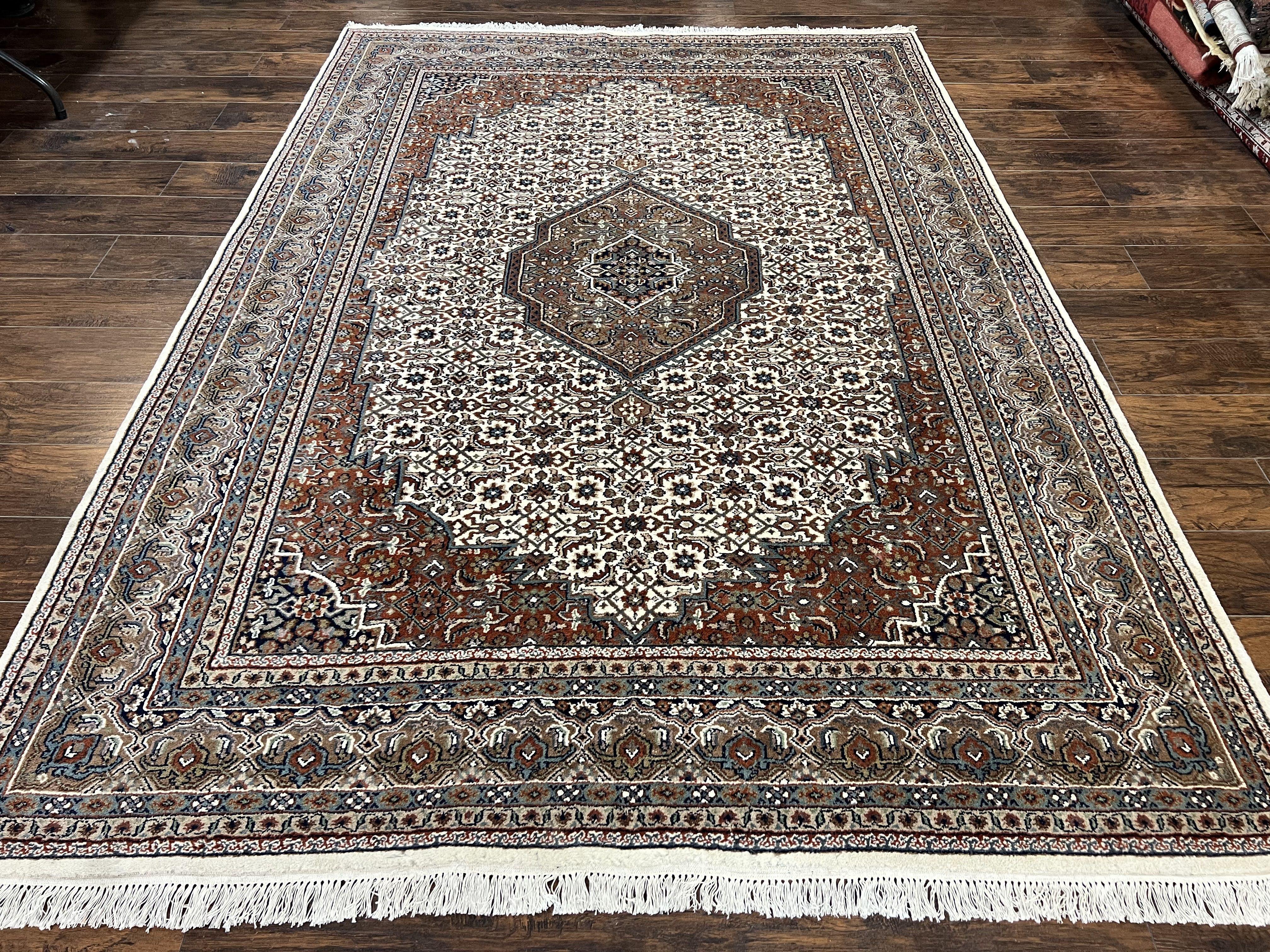 Indo Persian Rug 7x10 ft, Hand Knotted Wool Vintage Oriental Carpet 7 x 10, Traditional Handmade Herati Bidjar Cream Rug, Medallion Rug - Jewel Rugs
