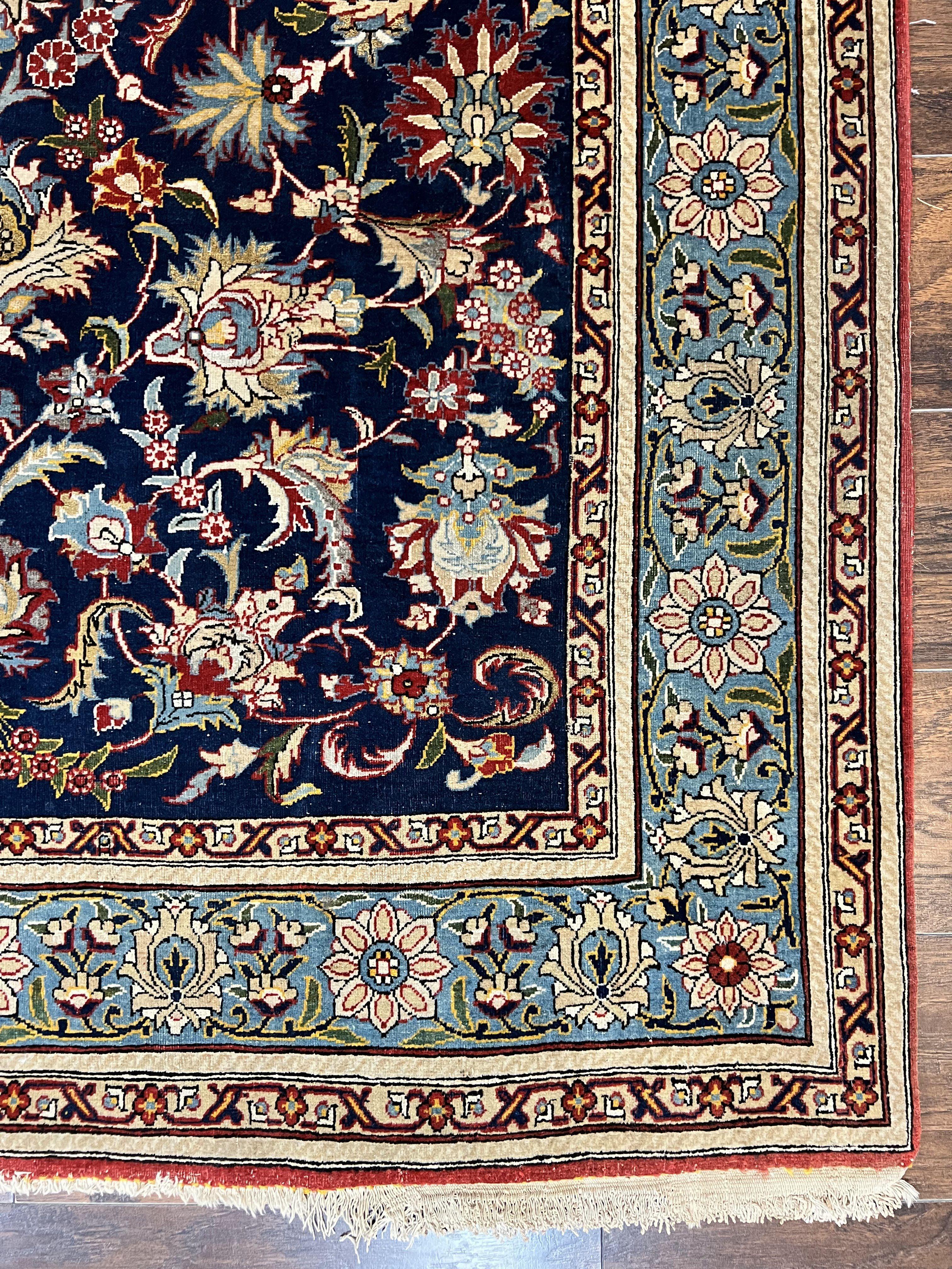 Blue Persian Qum Rug 5x7, Very Fine and Wonderful Authentic Persian Carpet, Wool Hand Knotted Vintage Semi Antique Oriental Rug, Floral, Ghom Qom Rug - Jewel Rugs