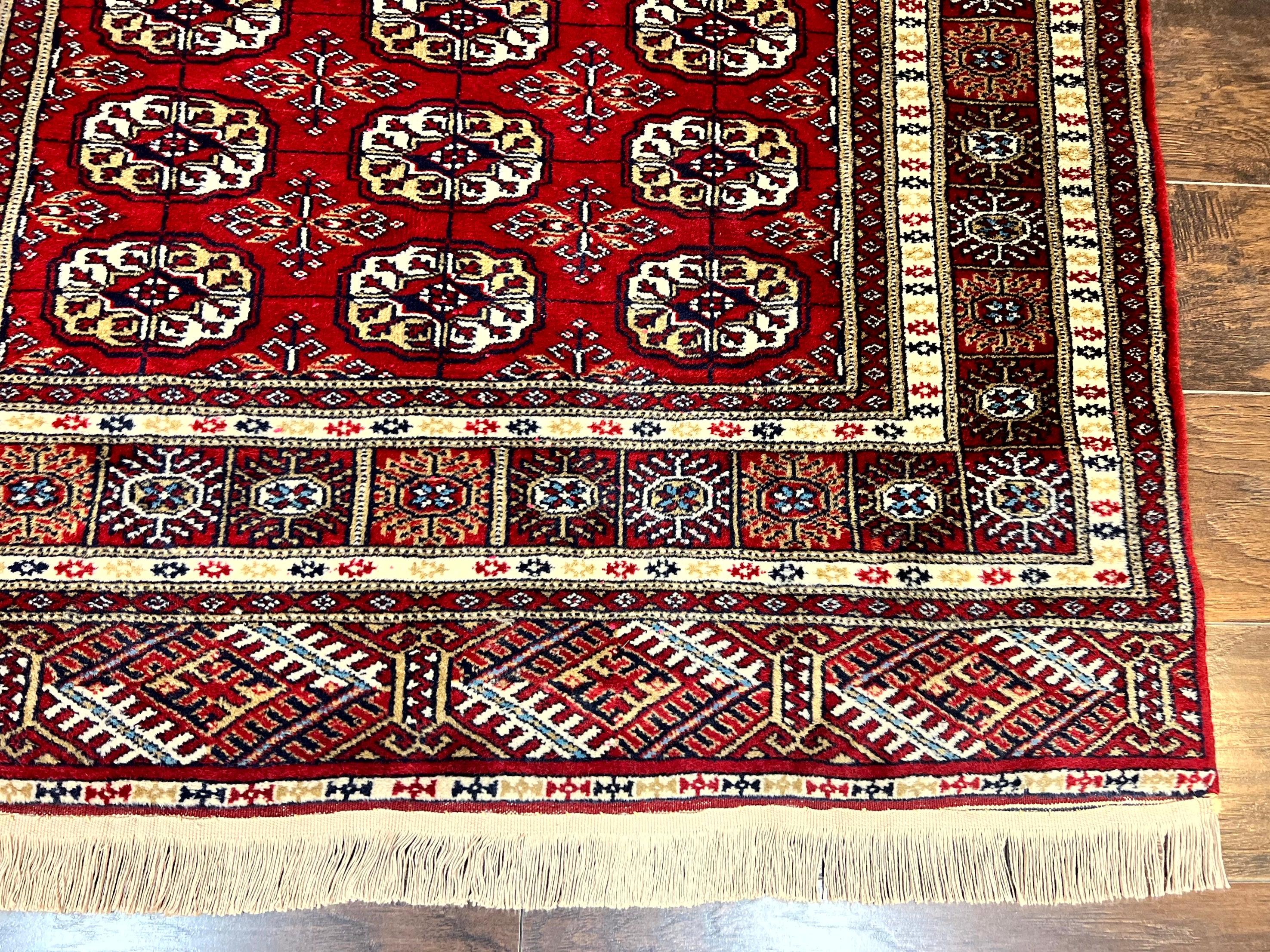 Pakistani Bokhara Rug 4x6, Red Turkoman Carpet, Finely Hand Knotted, Wool Vintage Rug - Jewel Rugs