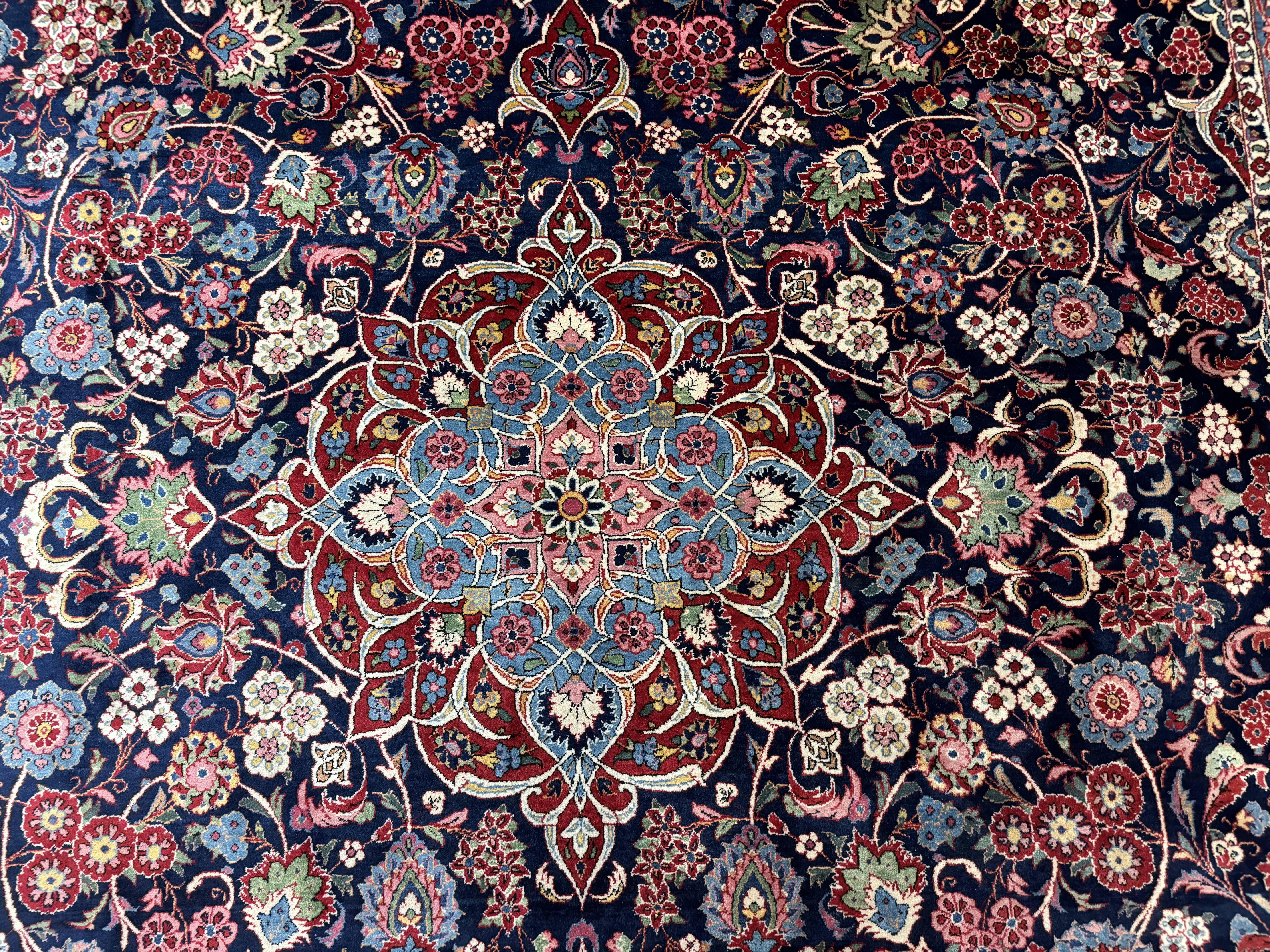 Navy Blue Persian Rug 9x12, Antique Persian Carpet, Kork Wool, 200 KPSI, Persian Kashan Rug - Jewel Rugs