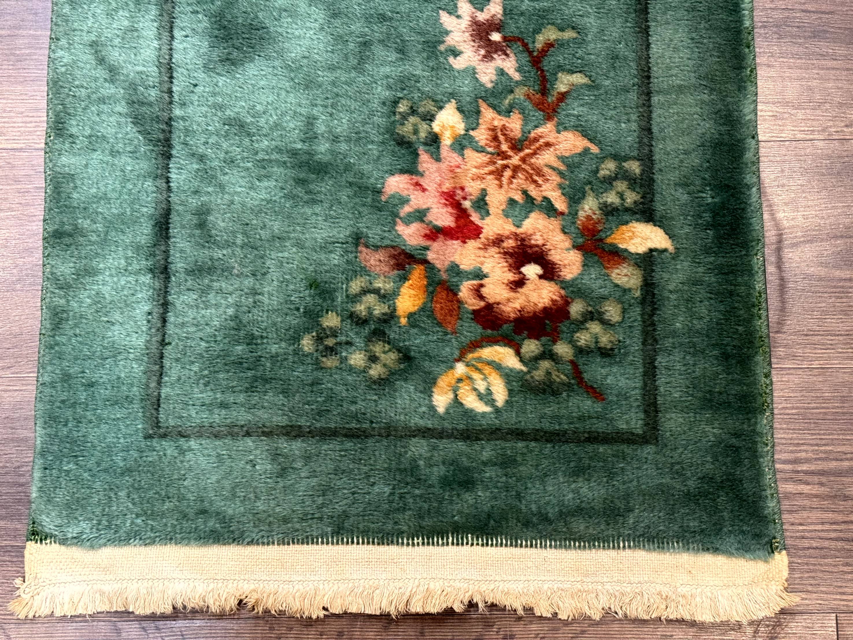 Small Antique Chinese Art Deco Rug 2x4, Green, Nichols Carpet, Wool - Jewel Rugs