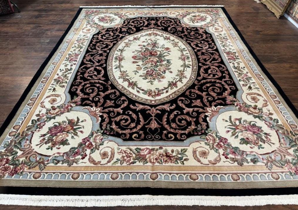 Aubusson Rug 8x10, Floral, Wool Pile, Elegant, European Design, Handmade, Fine - Jewel Rugs