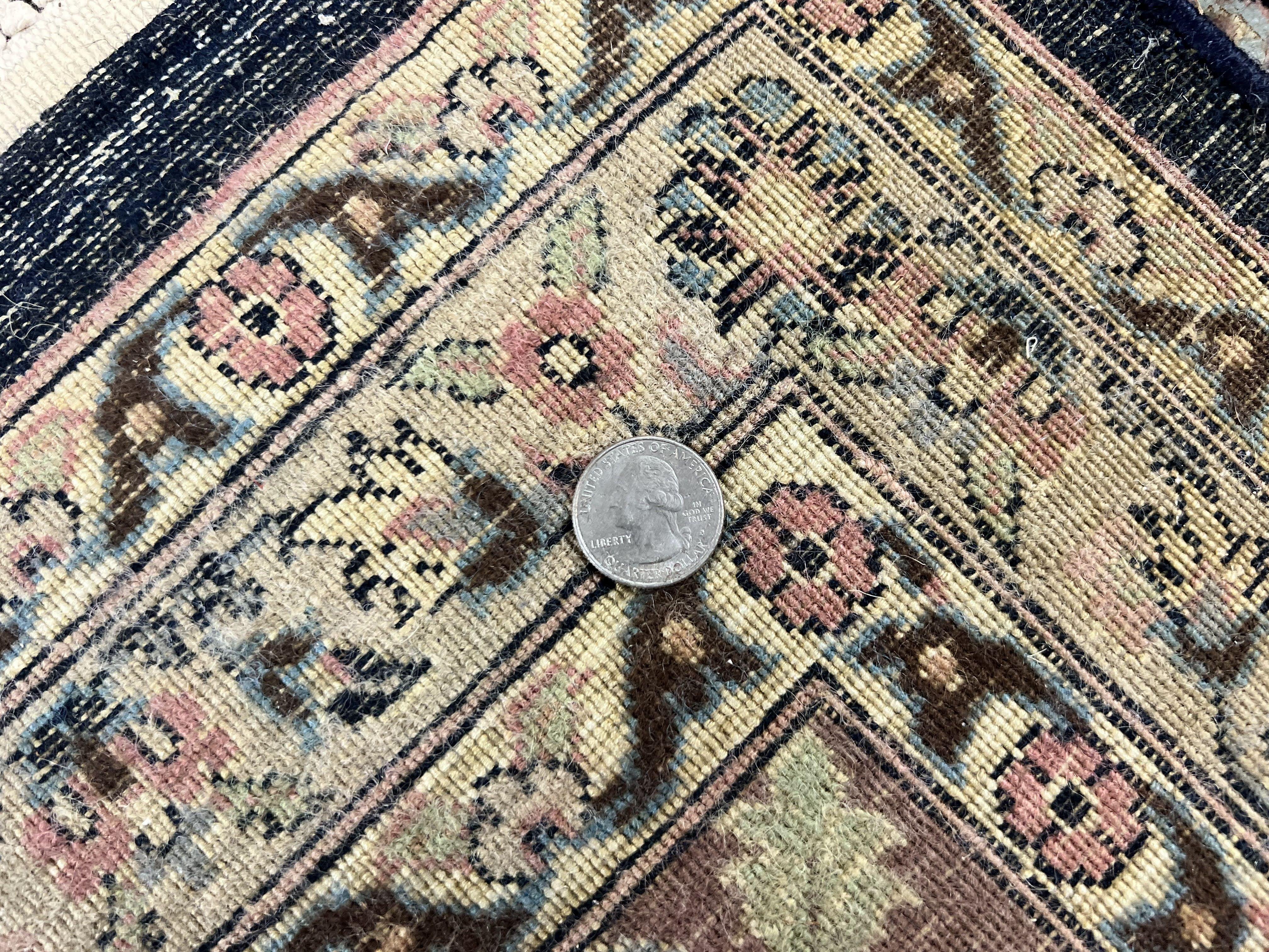 Sino Persian Rug 9x12, Navy Blue and Pink Hand Knotted Wool and Silk Highlights Vintage Oriental Carpet, Handmade Floral Area Rug 9 x 12 ft - Jewel Rugs