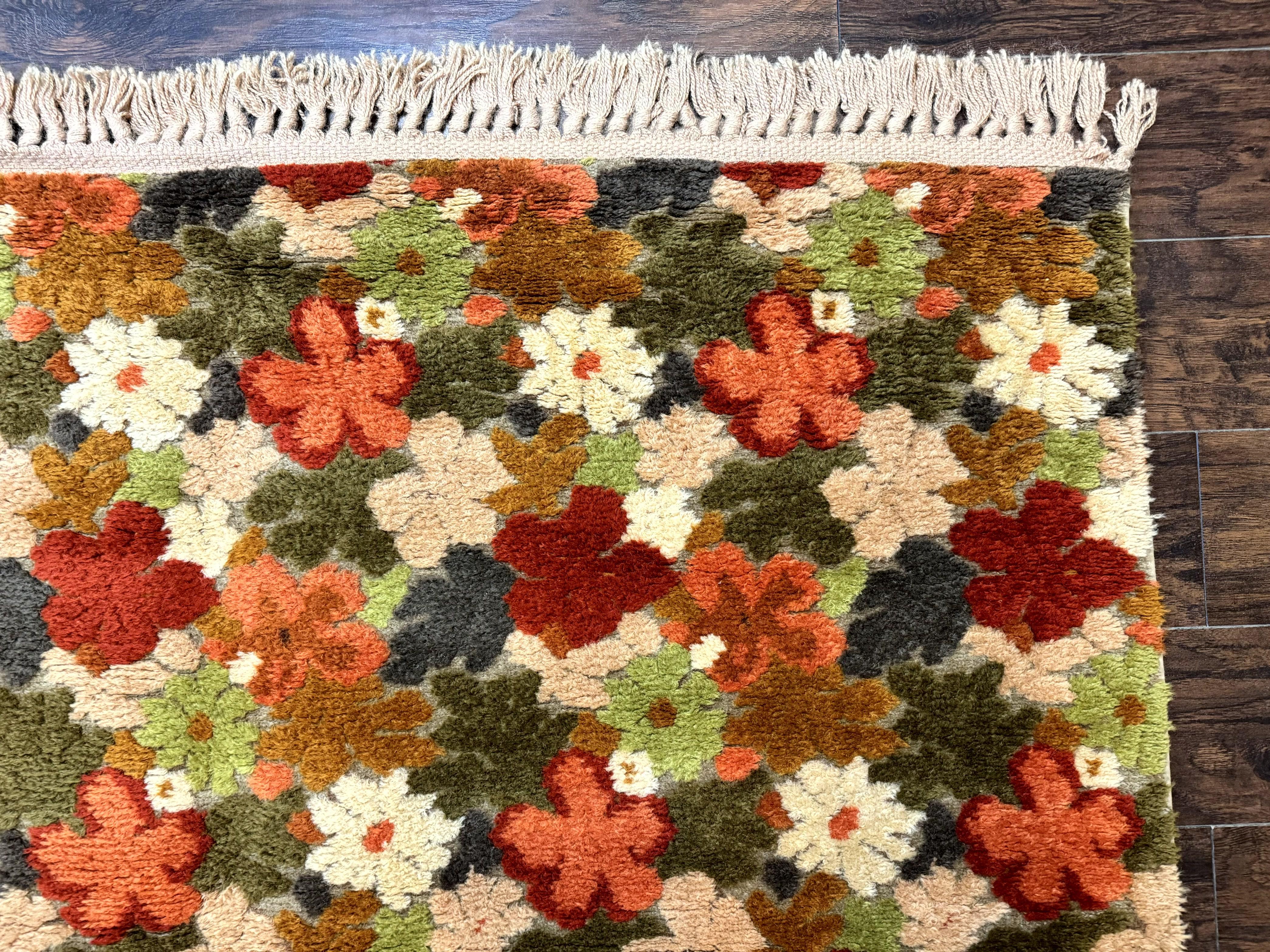 Floral Rug 6x9, Orange Green Beige, Vintage, Wool - Jewel Rugs