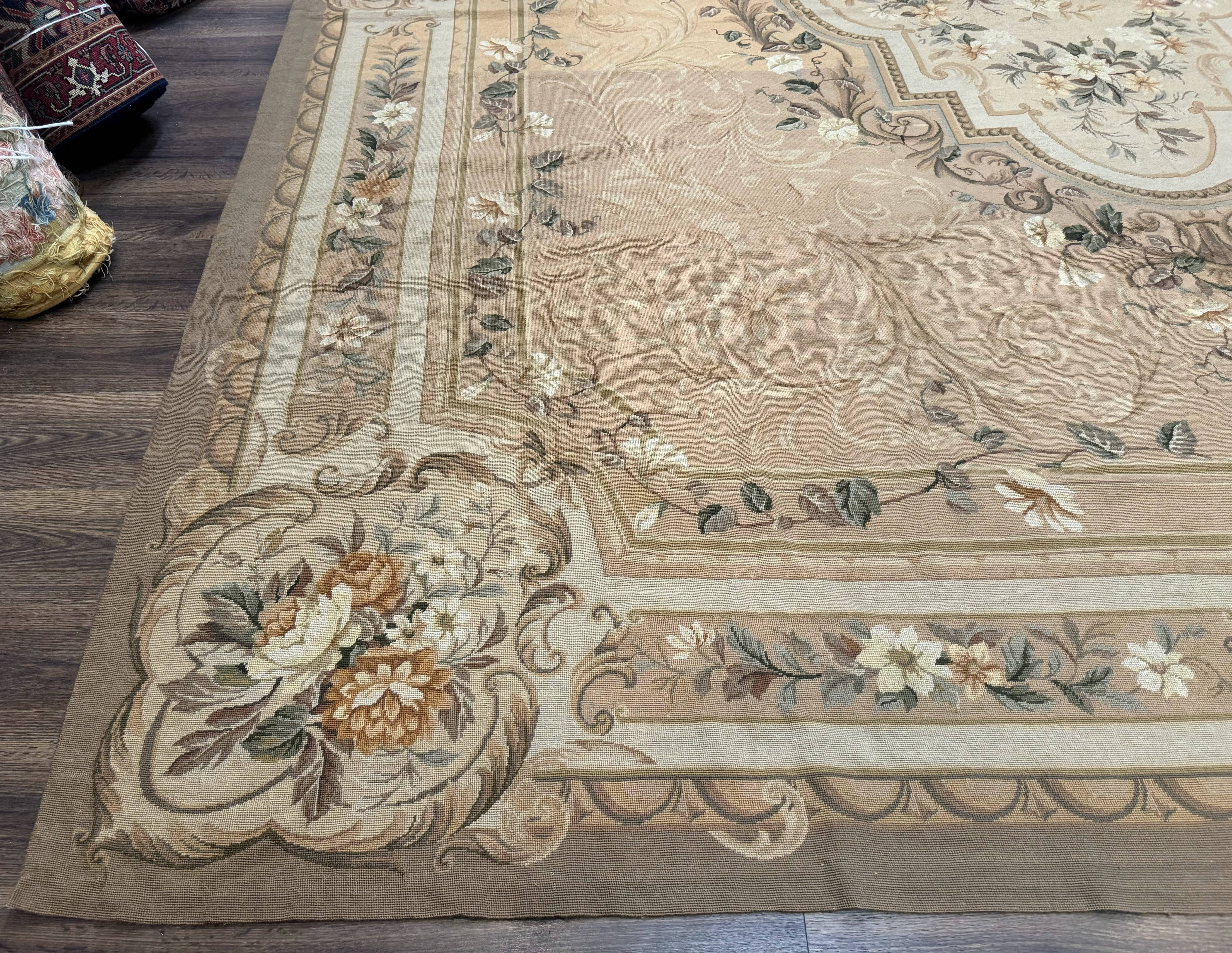 Large Needlepoint Rug 12x15, Palace Size Aubusson Carpet, Vintage, Handmade - Jewel Rugs