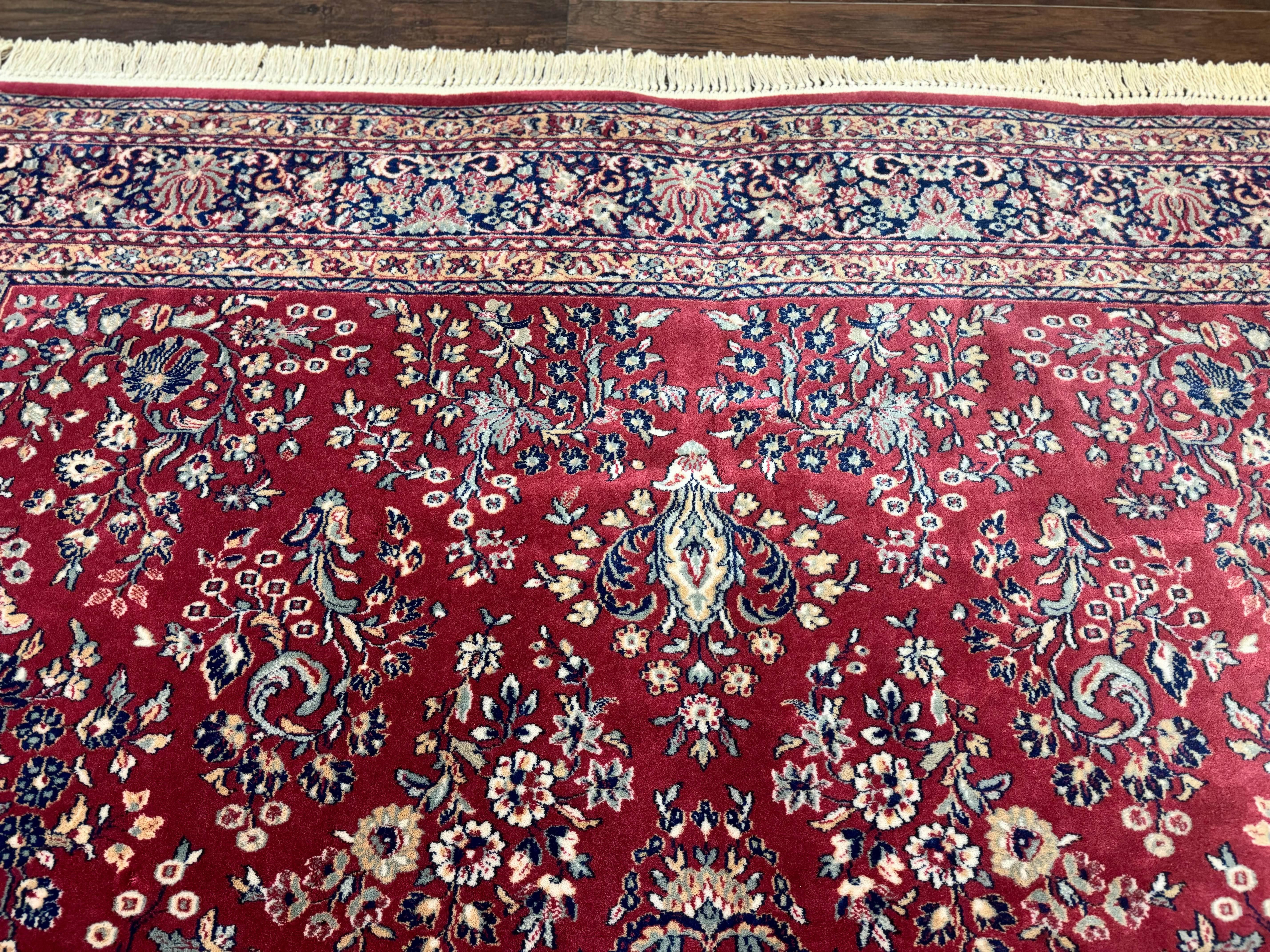 Karastan Rug 8 x 11.6, Rose Sarouk 300-1007, Vintage Wool Karastan Carpet, Beligum Power Loomed Rug, Floral, Red, Wool Pile - Jewel Rugs