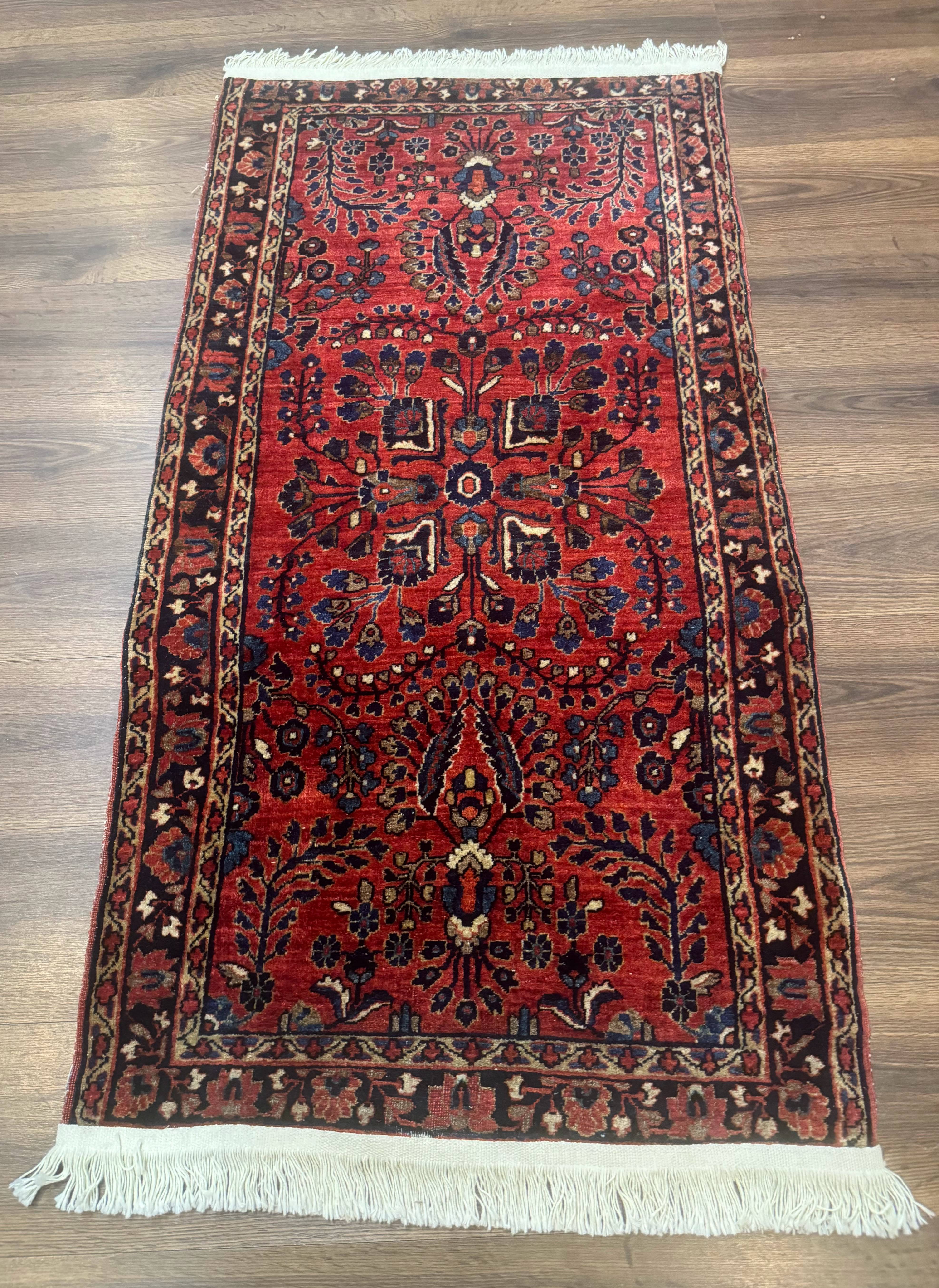 Small Red Persian Sarouk Rug 2.7 x 4.9, Floral, Antique - Jewel Rugs