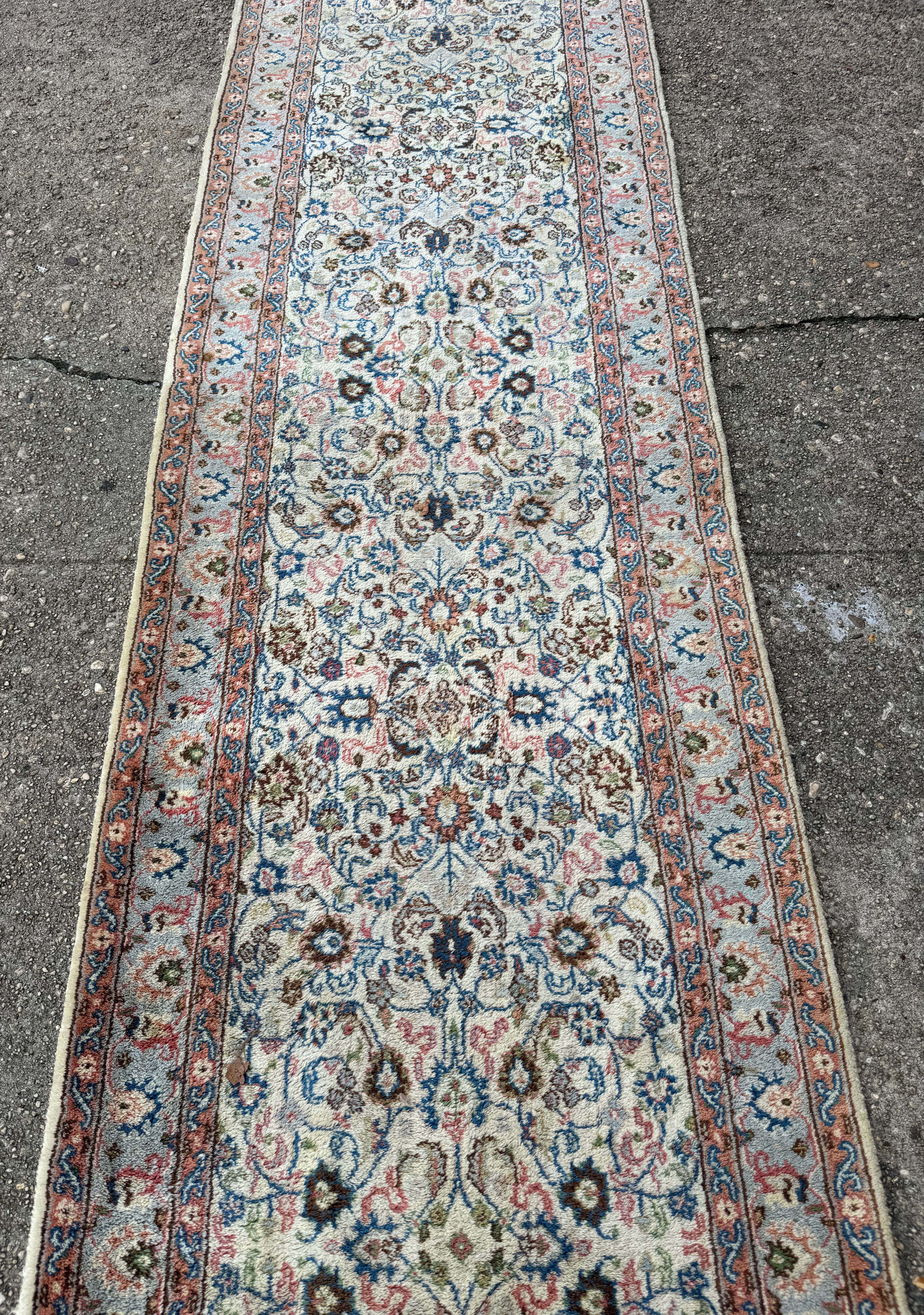 Indo Persian Long Runner Rug 3 x 25 ft, Ivory, Hand Knotted - Jewel Rugs