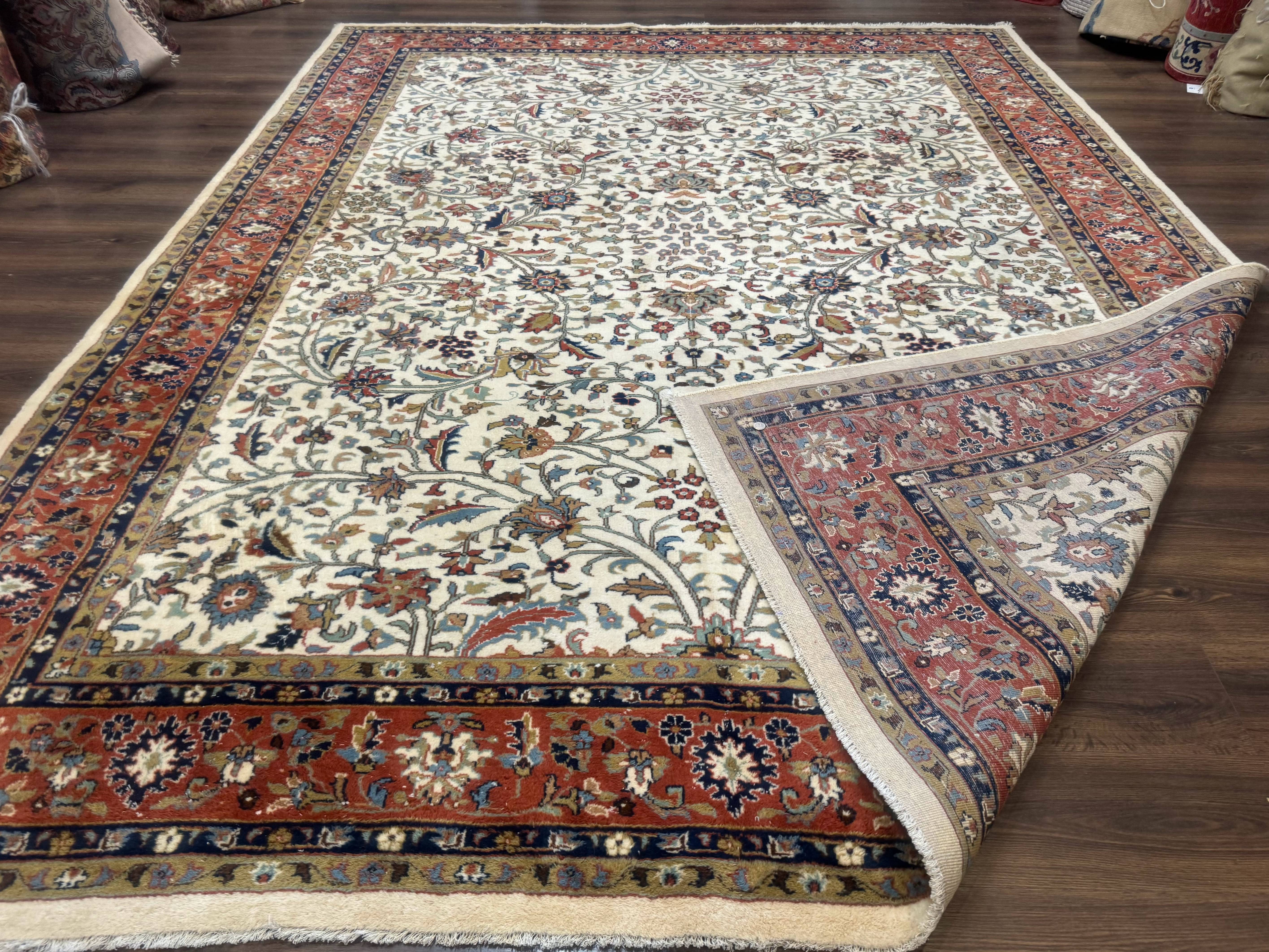 Indo Persian Rug 9x12, Ivory and Red, Traditional Wool Oriental Carpet - Jewel Rugs