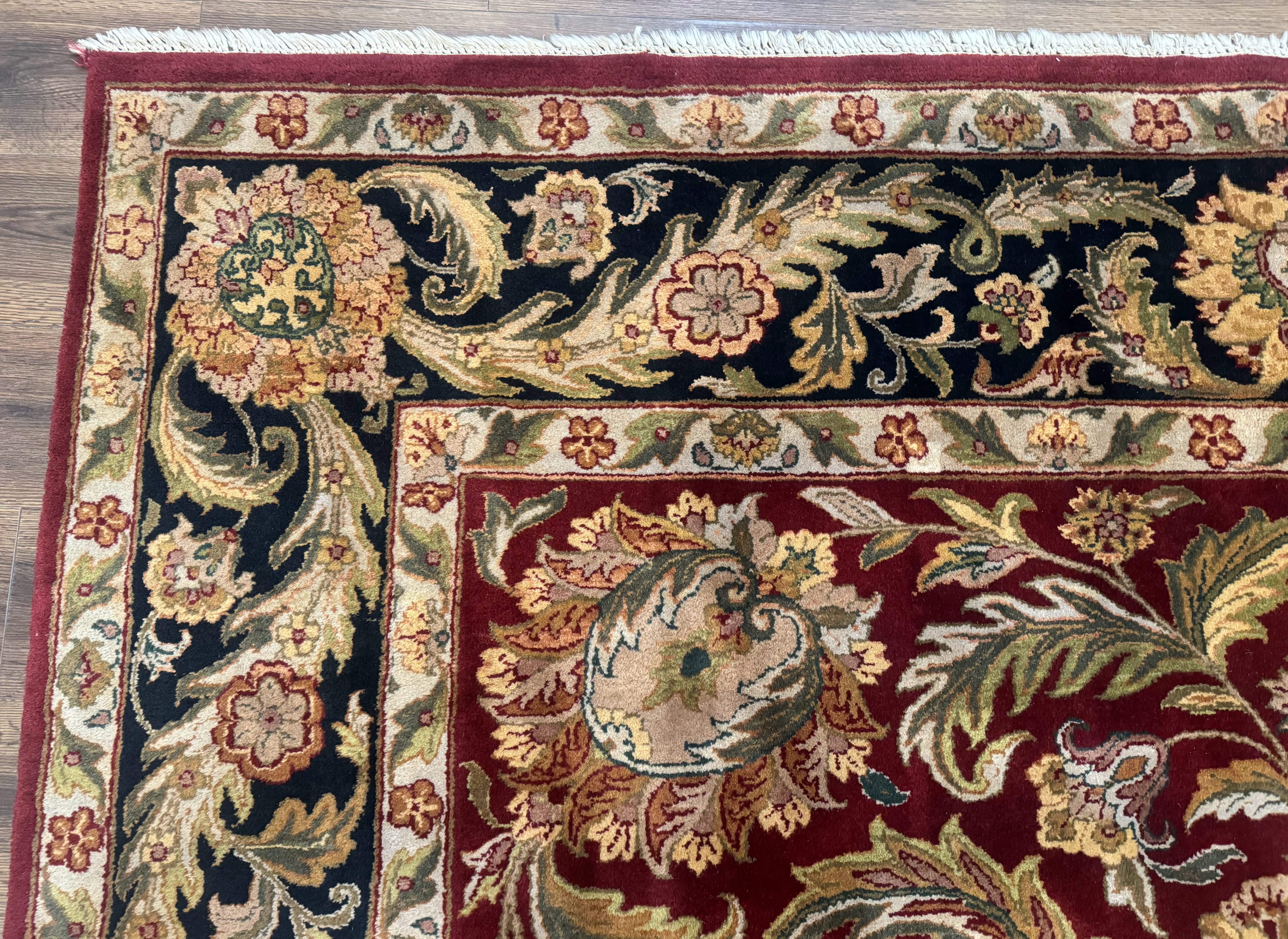 Indian Agra Rug 9x12 – Red, Hand-Knotted Wool Vintage Carpet - Jewel Rugs