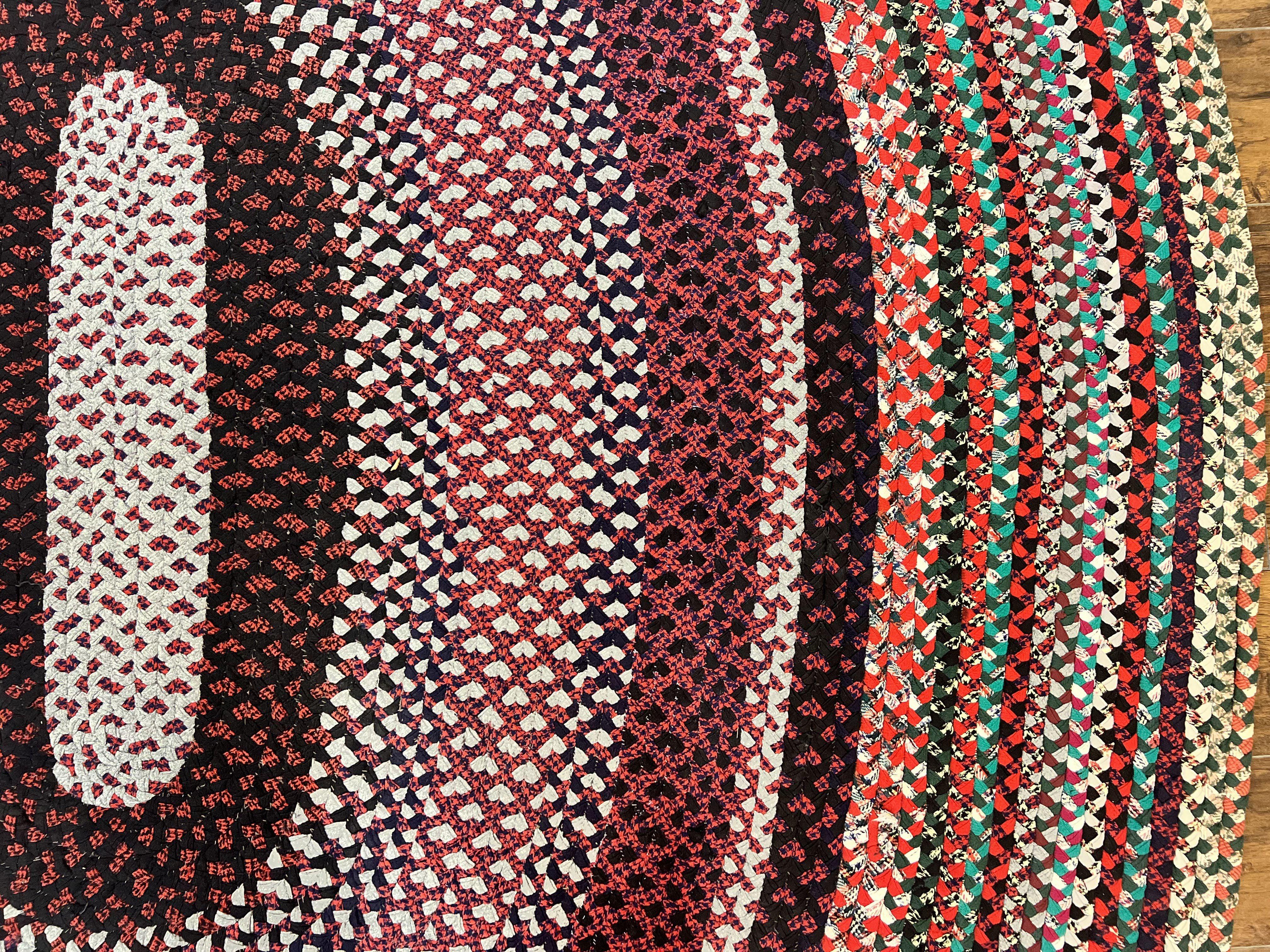 Large American Braided Rug 8x10, Multicolor Reds, Hand Braided Oval Carpet, Vintage - Jewel Rugs