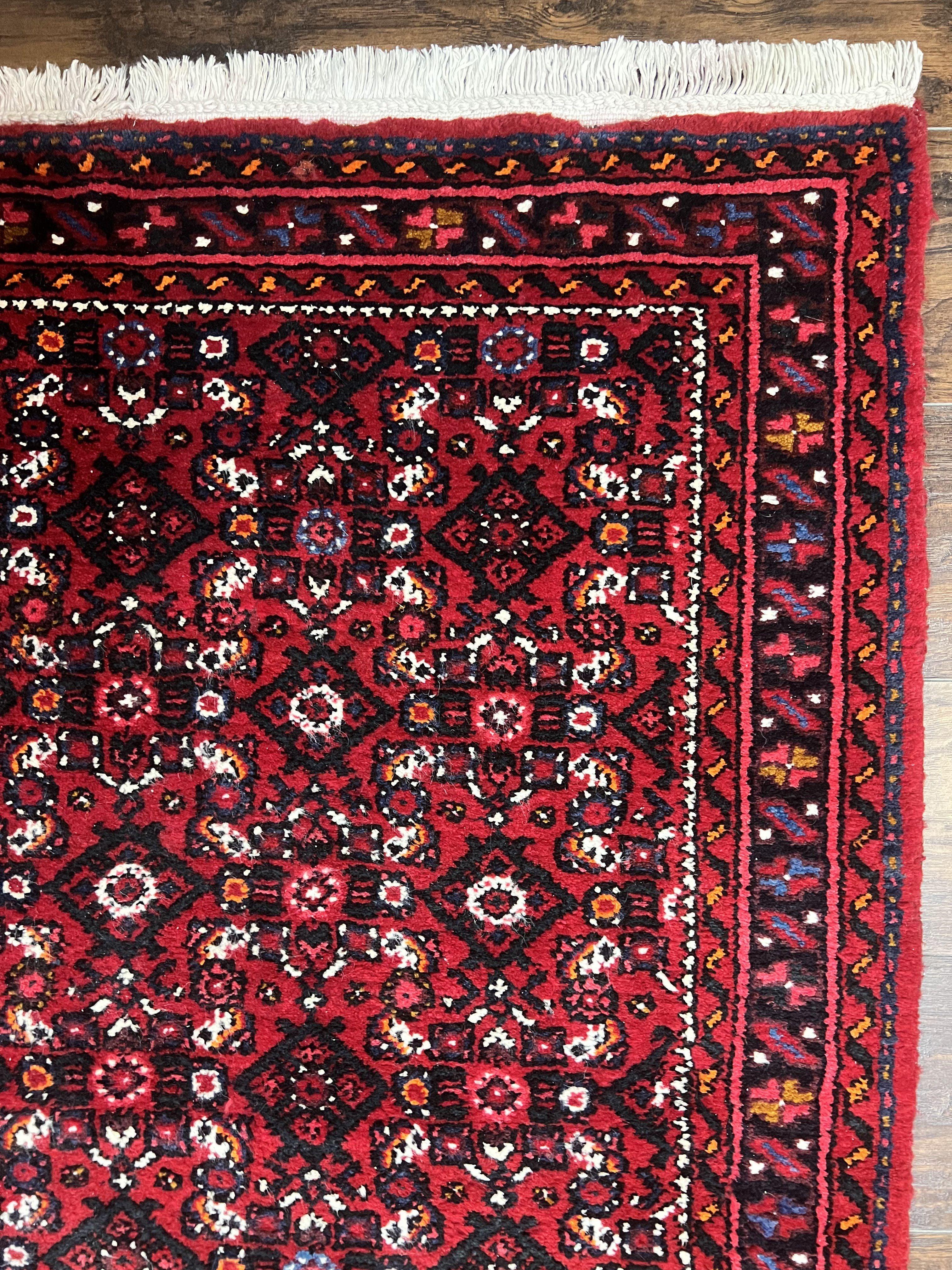 Persian Runner Rug 3 x 16, Wool Handmade Long Antique Hamadan Oriental Rug for Hallway, Red Tribal Rug, Allover Pattern, 3x16 Runner Rug - Jewel Rugs