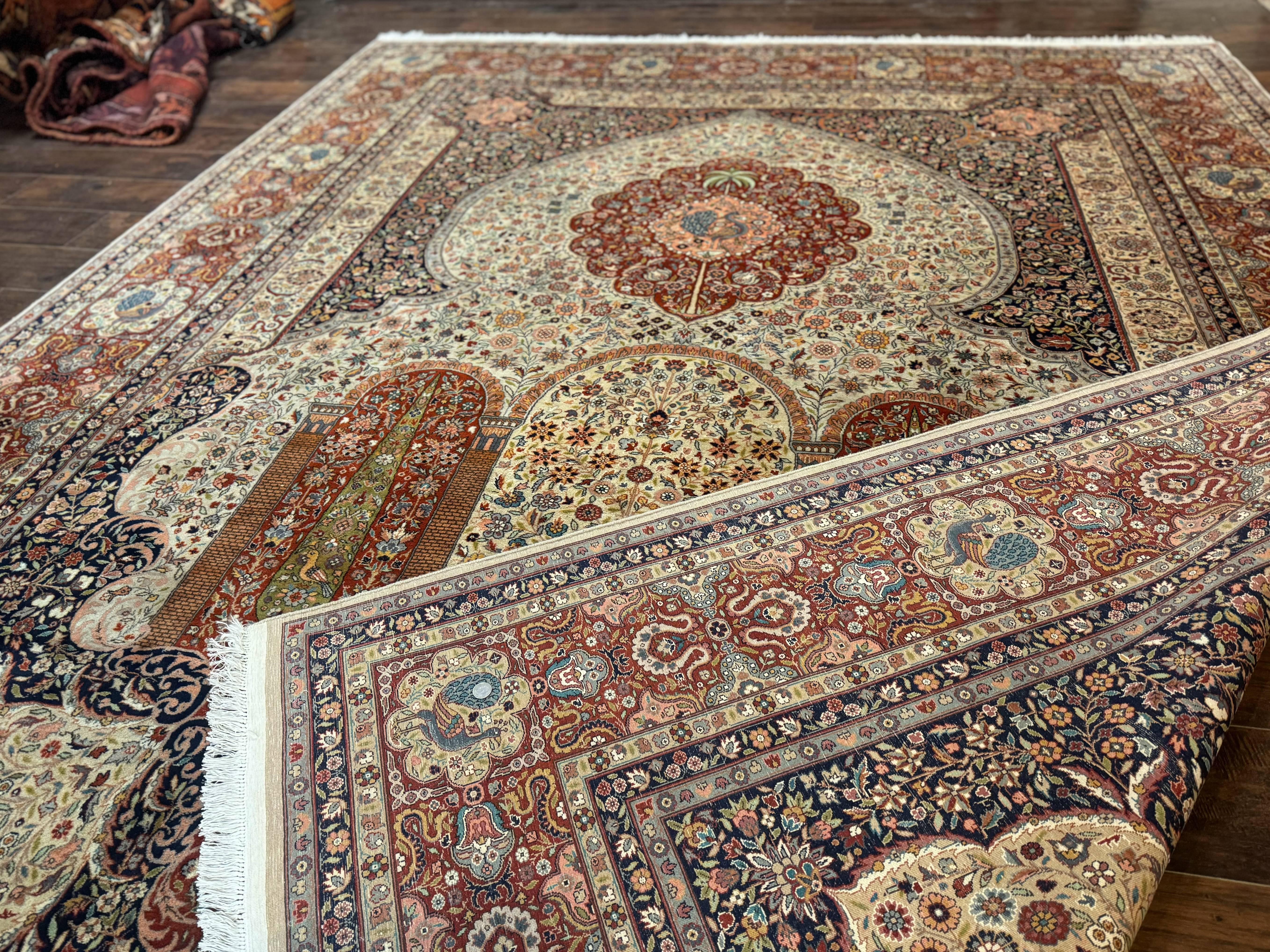 Wonderful Pak Persian Rug 9x12, Very Fine 260 KPSI, Floral Peacocks, Handmade Vintage Wool Rug - Jewel Rugs