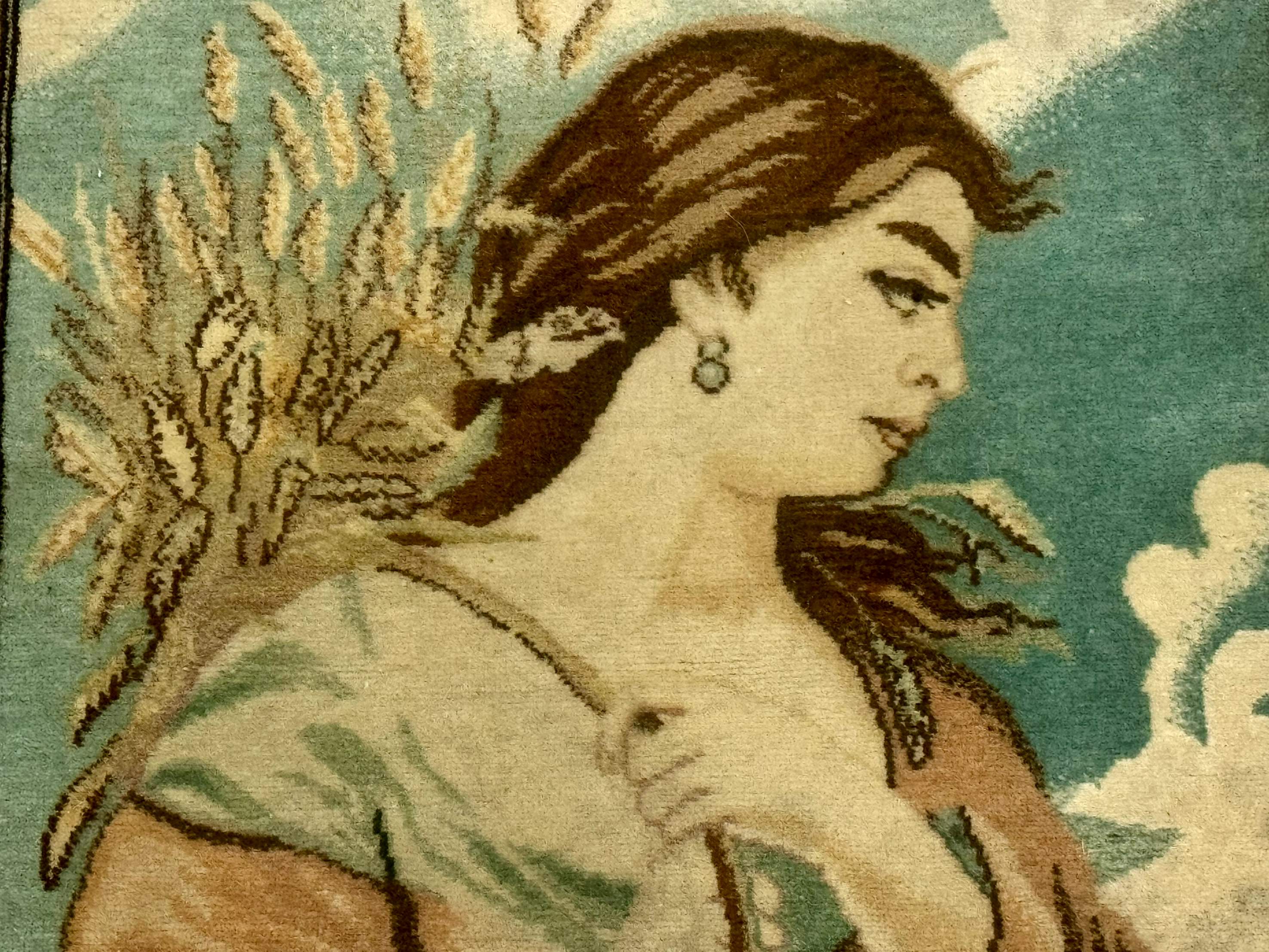 Persian Tabriz Pictorial Rug, Young Lady with Wheat, Very Fine, Wool, Wall Hanging Rug - Jewel Rugs