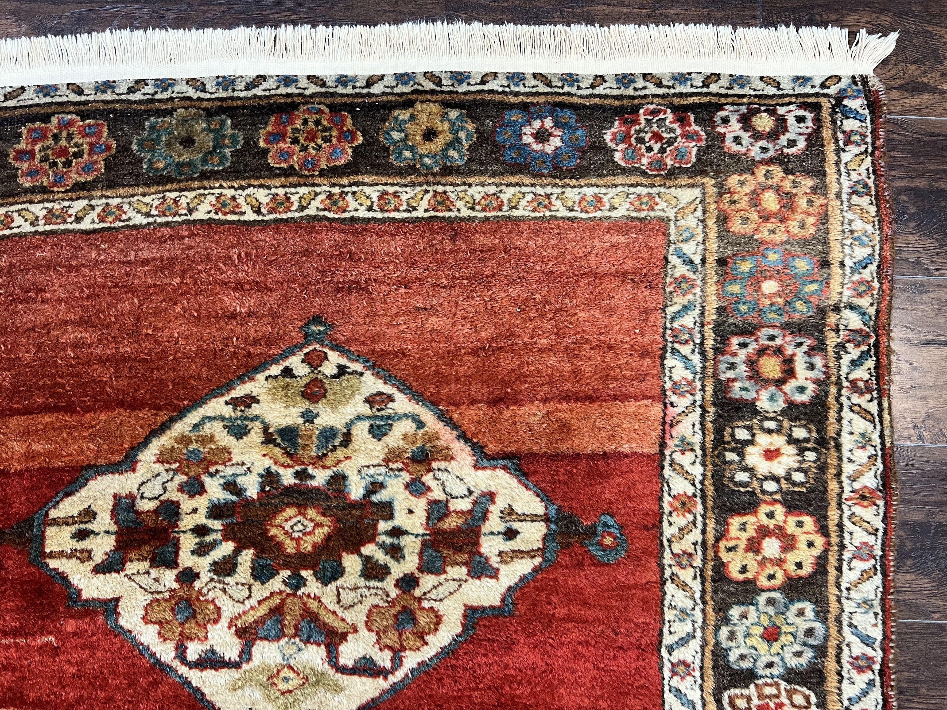 Antique Persian Bidjar Rug 4x8, Triple Medallions, Handmade Oriental Carpet, 1920s Rug, Wool Rug, Red - Jewel Rugs