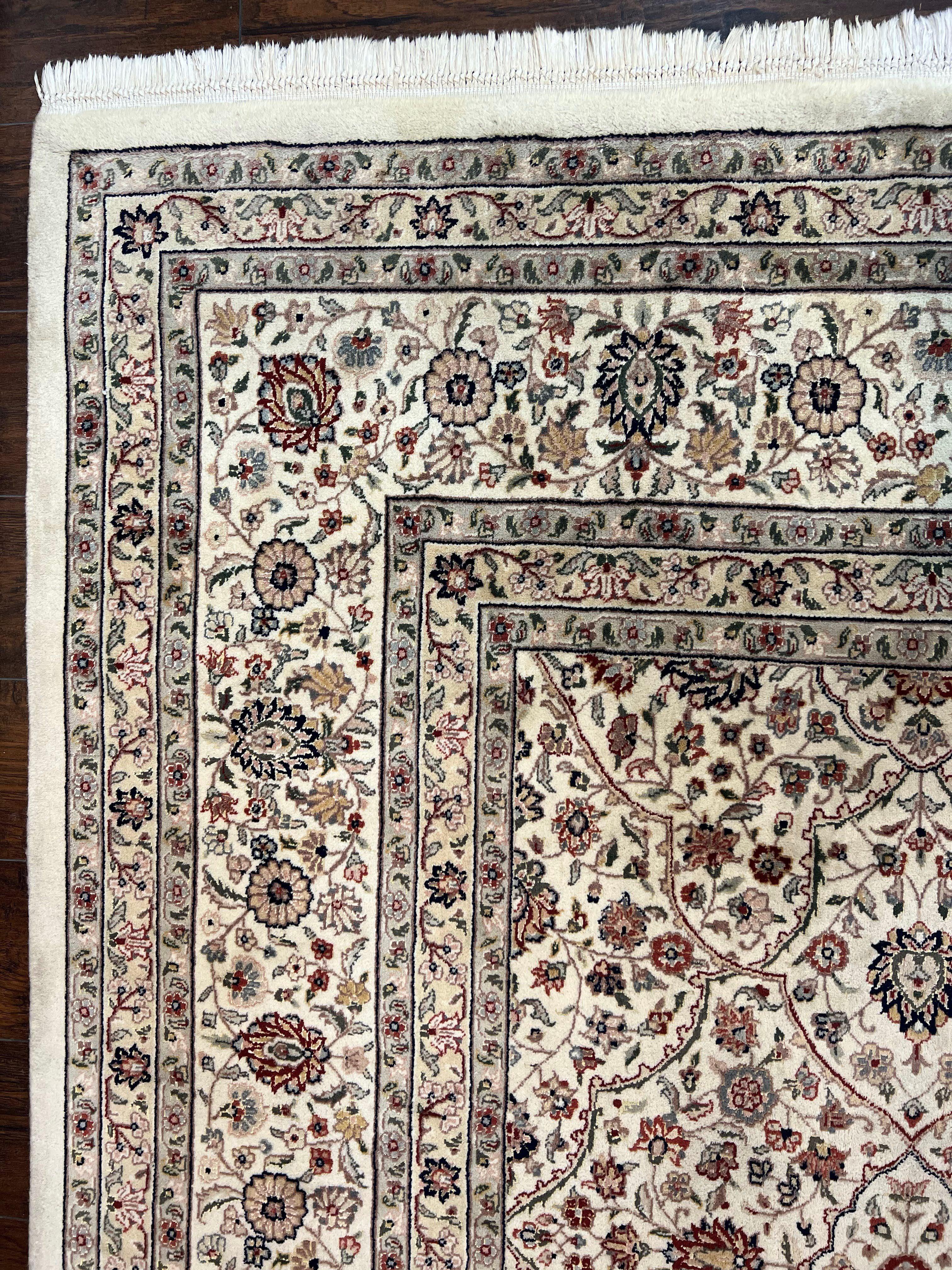 Large Pak Persian Rug 11x15, Oversized Oriental Carpet, Palace Size 11 x 15 ft, Floral Allover, Ivory Taupe, Handmade Wool Vintage Area Rug - Jewel Rugs