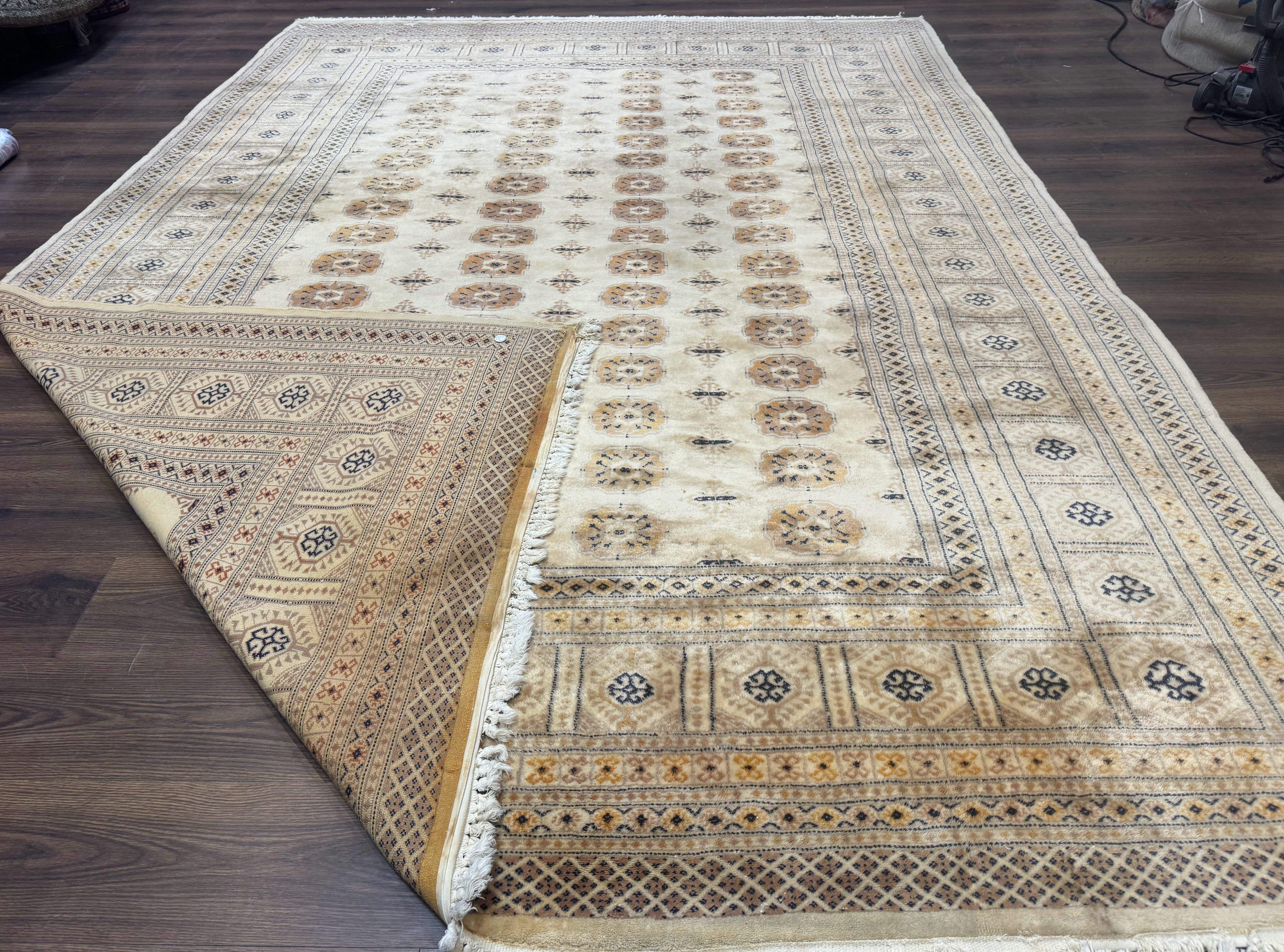 Pakistani Turkoman Bokhara Rug 8x12, Beige Vintage Tribal Wool Carpet - Jewel Rugs