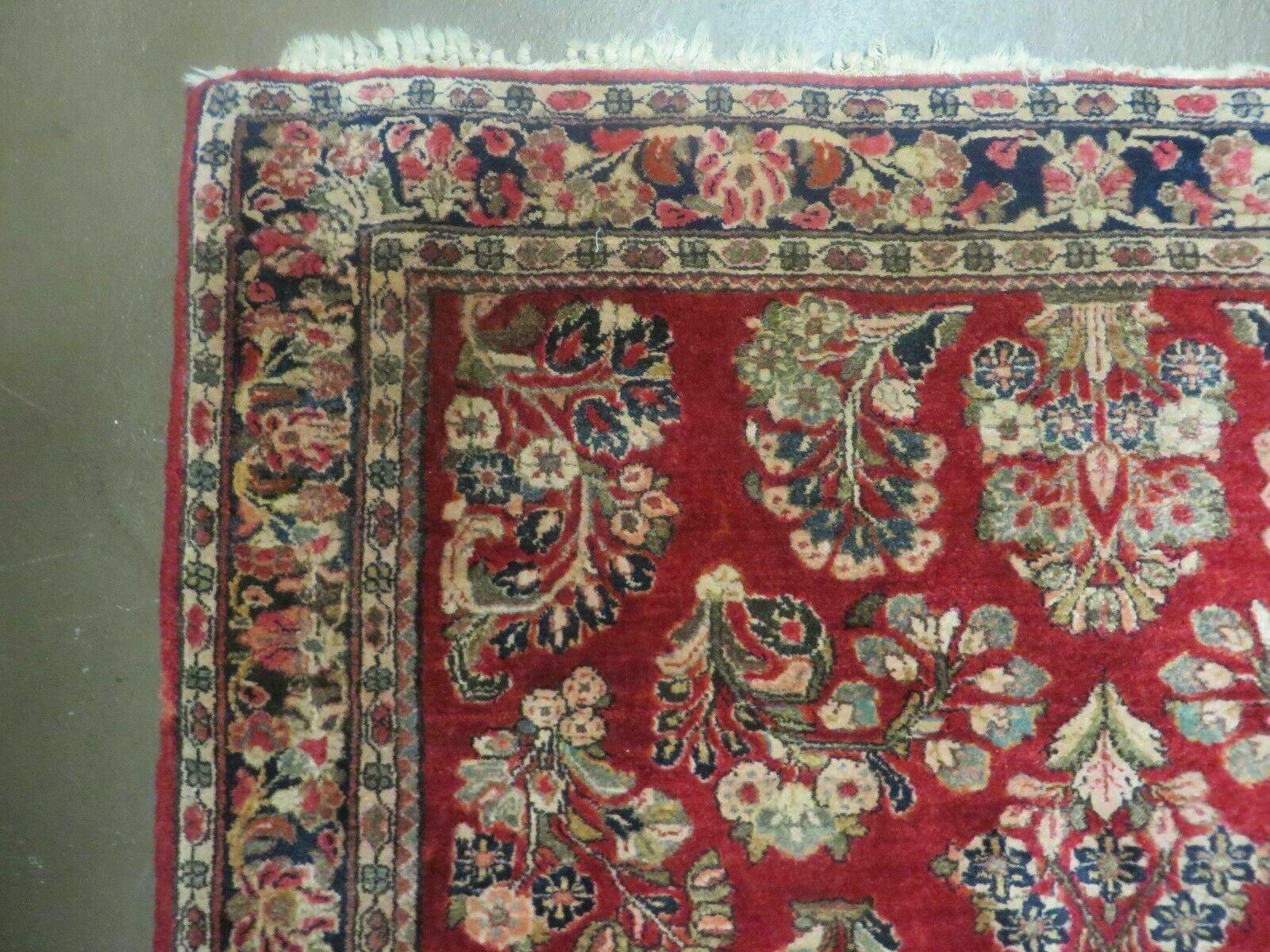 Red Persian Sarouk Rug 3x5, Antique Persian Carpet 1920s, Hand Knotted, Floral, Wool, Oriental Rug, Handmade Rug - Jewel Rugs