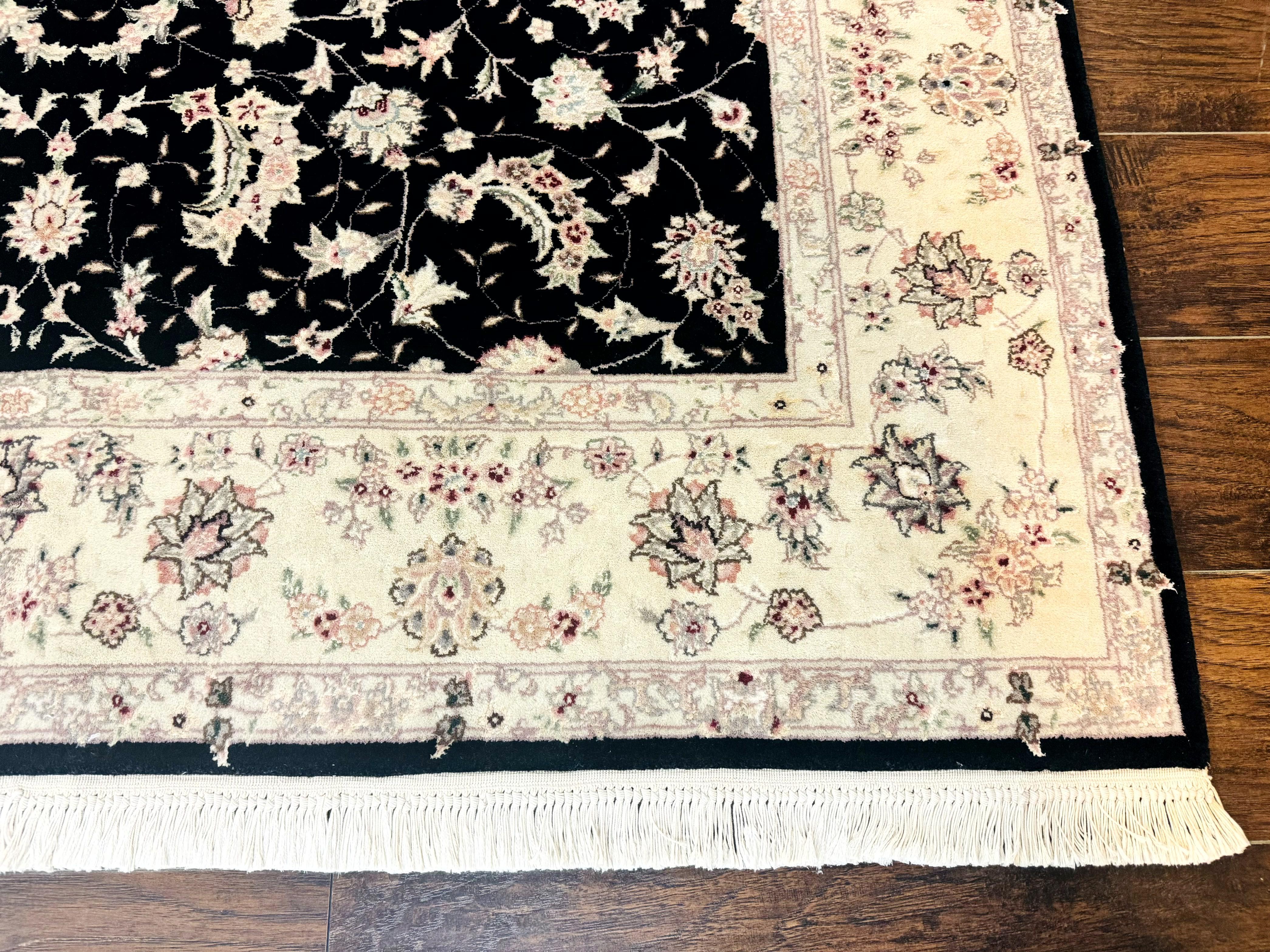 Sino Persian Rug 6x9, Black and Ivory, Wool and Silk Highlights, Handmade - Jewel Rugs