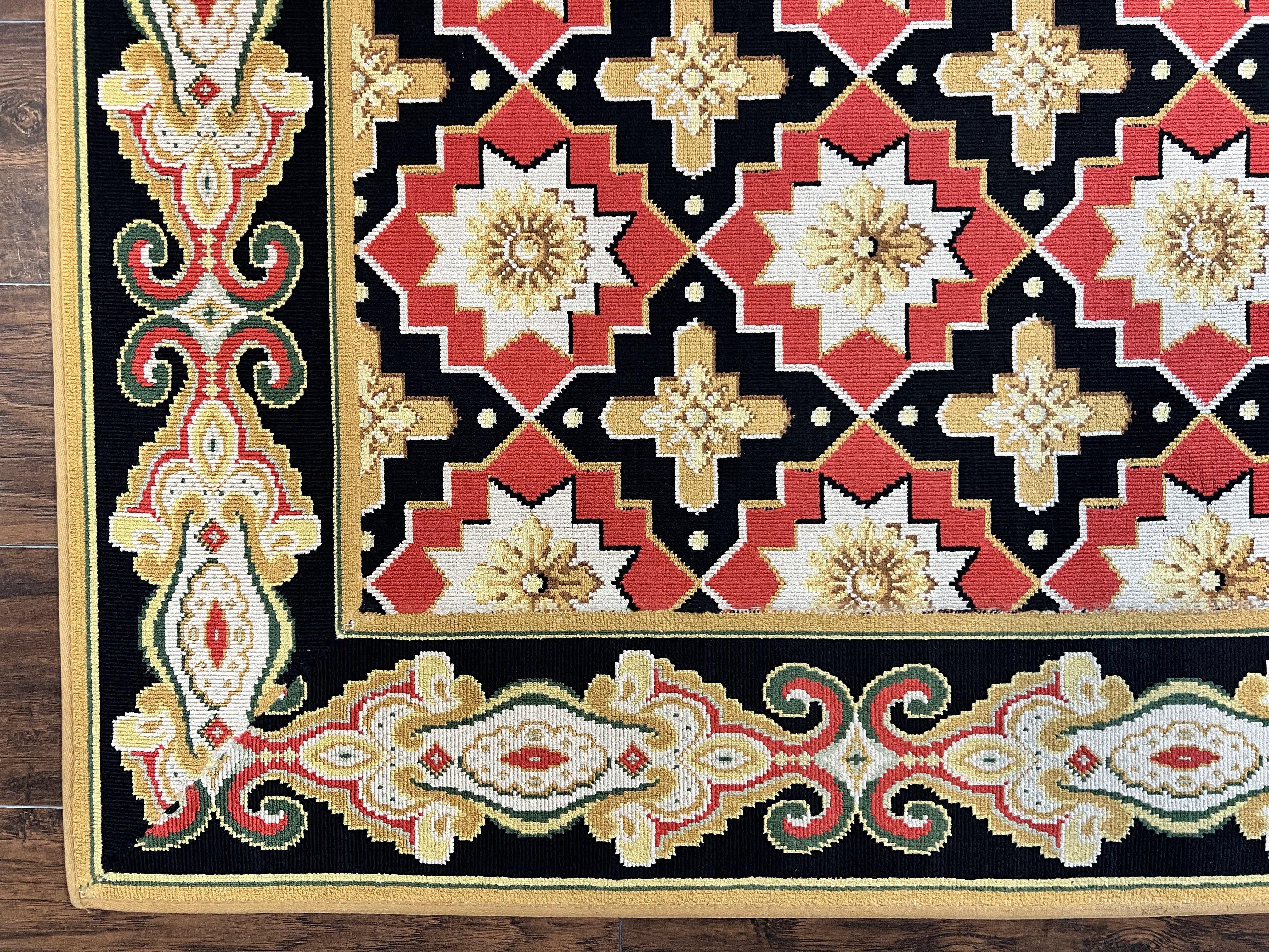 Runner Rug 4x19, Panel Design Rug, Custom Made Stark Runner Carpet, Wool, Vintage 4 x 19 Hallway Rug, European Design, Red Black Ivory Tan - Jewel Rugs