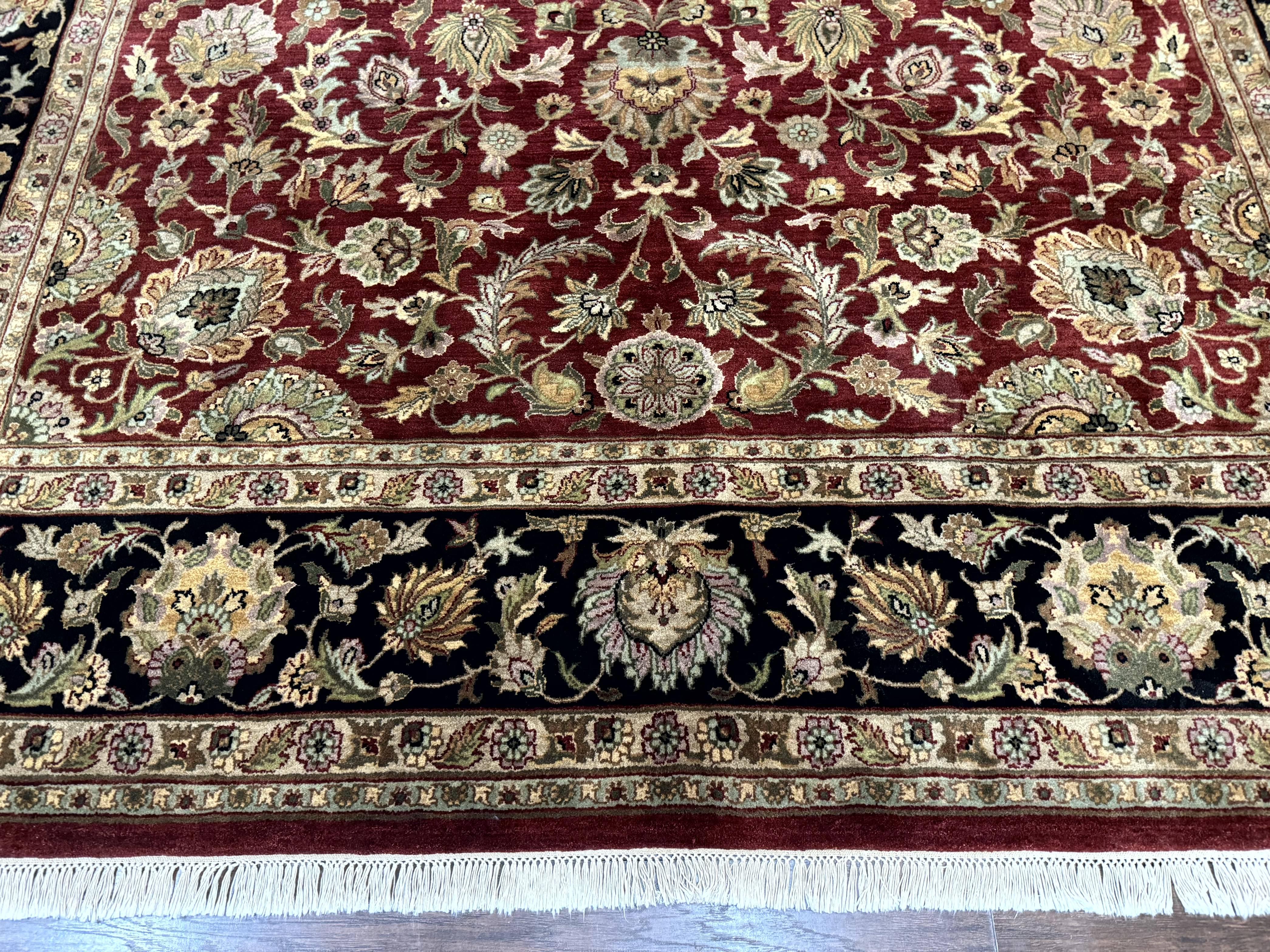 Indian Agra Rug 10x14, Traditional Oriental Carpet, Room Sized Wool Area Rug, Floral, Maroon - Jewel Rugs