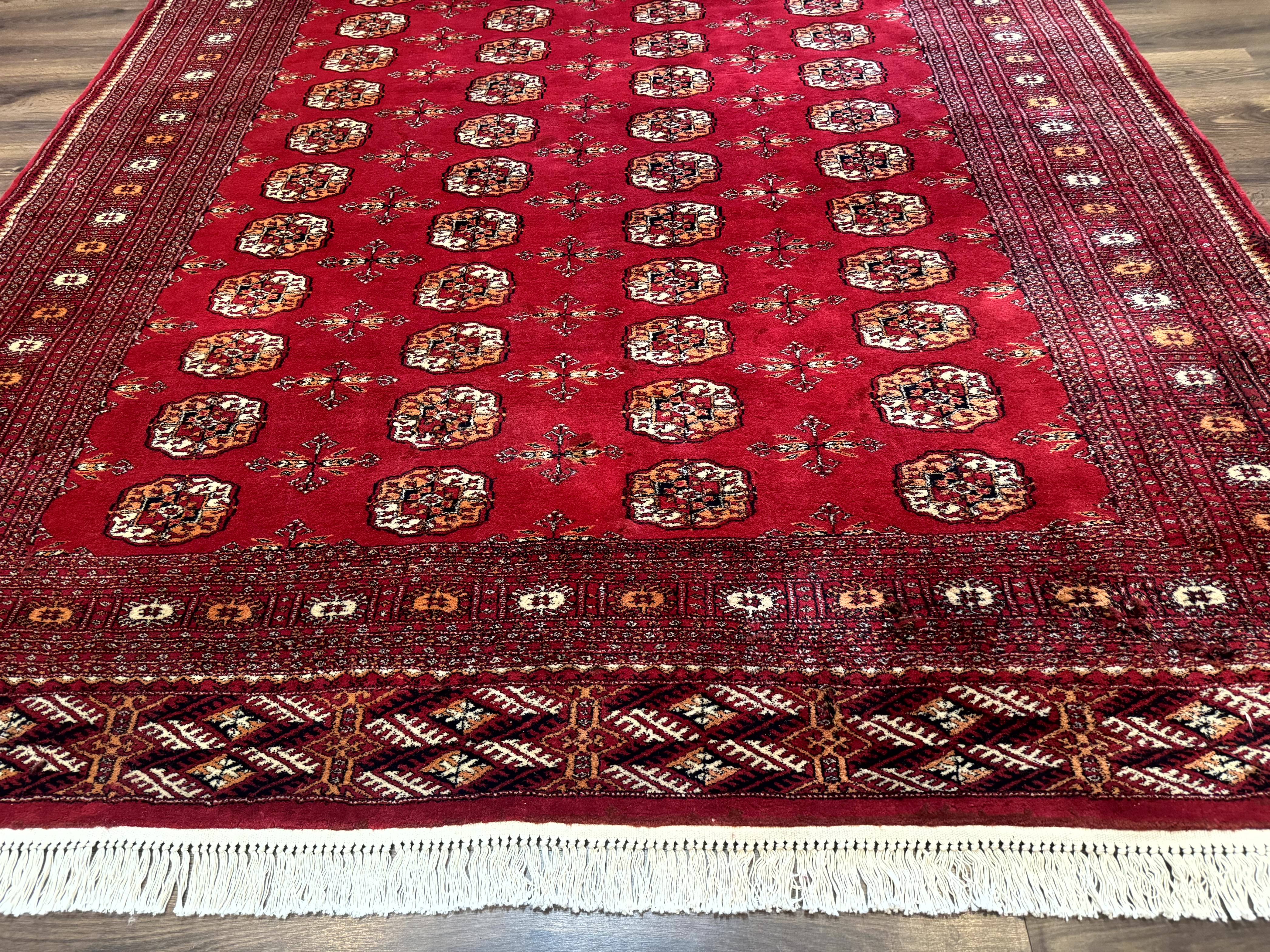 Red Turkoman Bokhara Rug 8x11, Pakistani Turkmen Carpet, Vintage Traditional Area Rug - Jewel Rugs