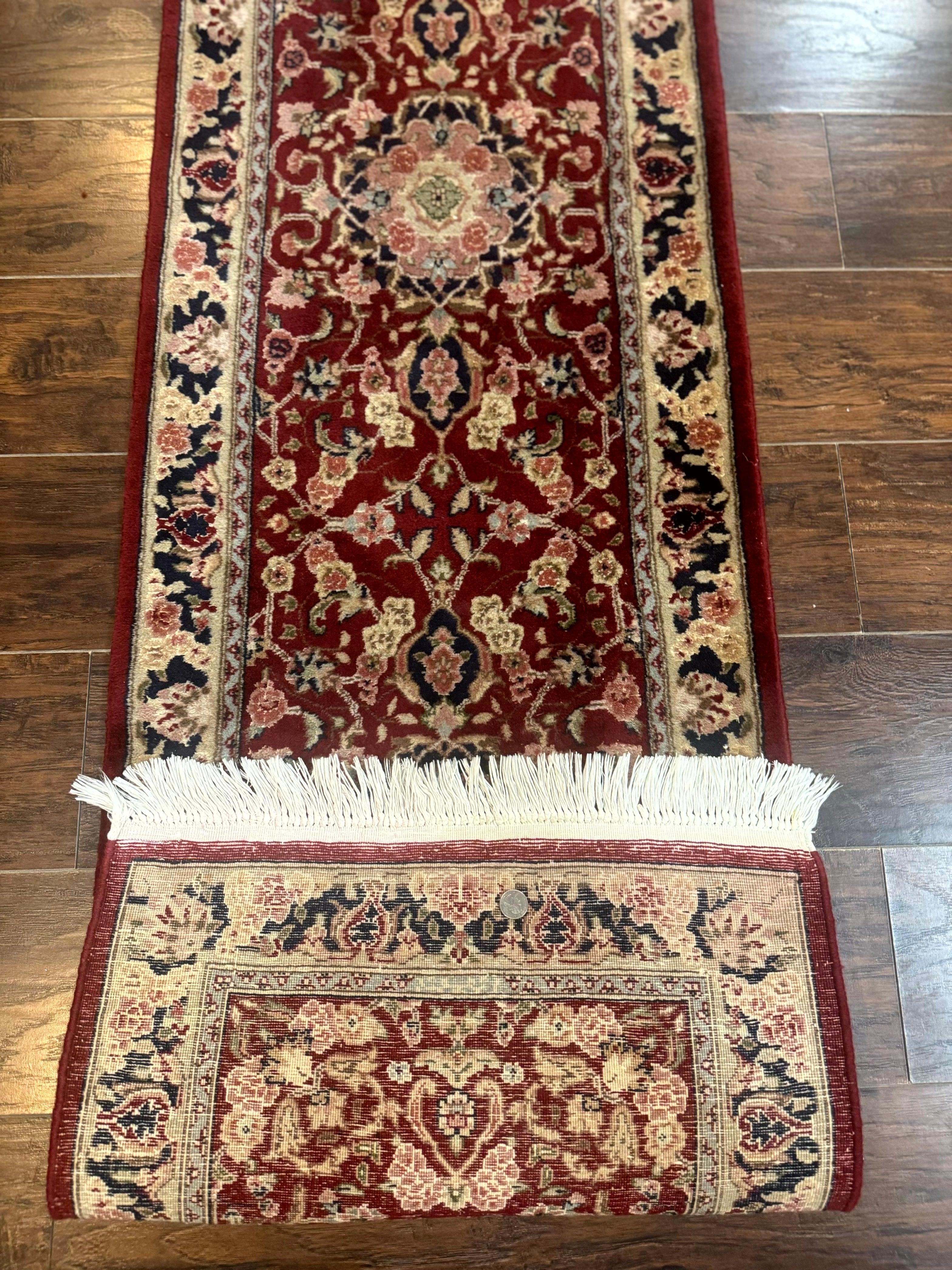 Short Runner Rug 2x6, Fine 200 KPSI, Red Floral Medallion, Wool and Silk Highlights, Persian Runner Rug, Traditional, Sino Persian - Jewel Rugs