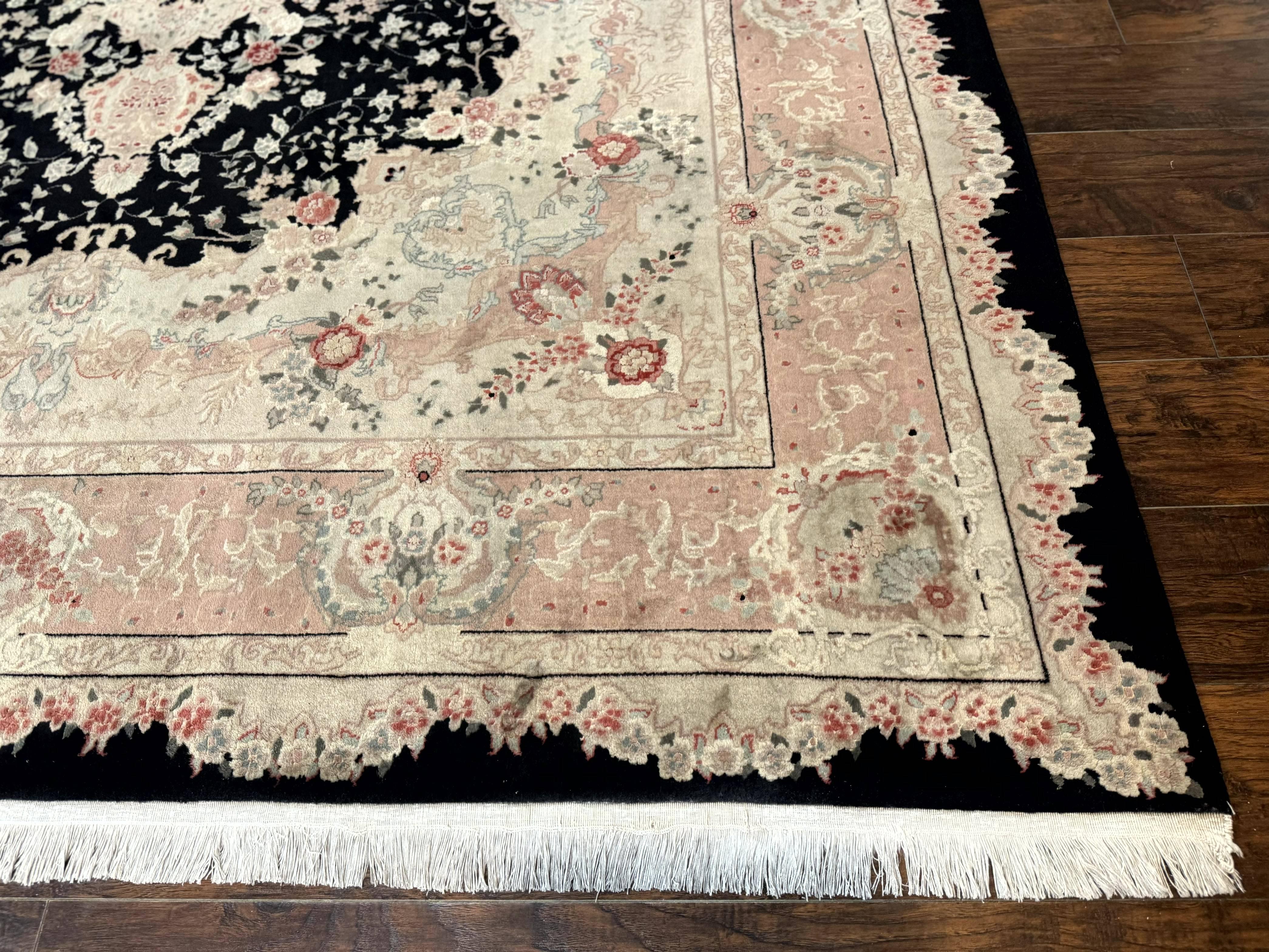 Pak Persian Tabriz Rug 8.6 x 11.6, Black Pink, Traditional Elegant Formal Oriental Carpet, Dining Room Rug, Fine 225 KPSI - Jewel Rugs