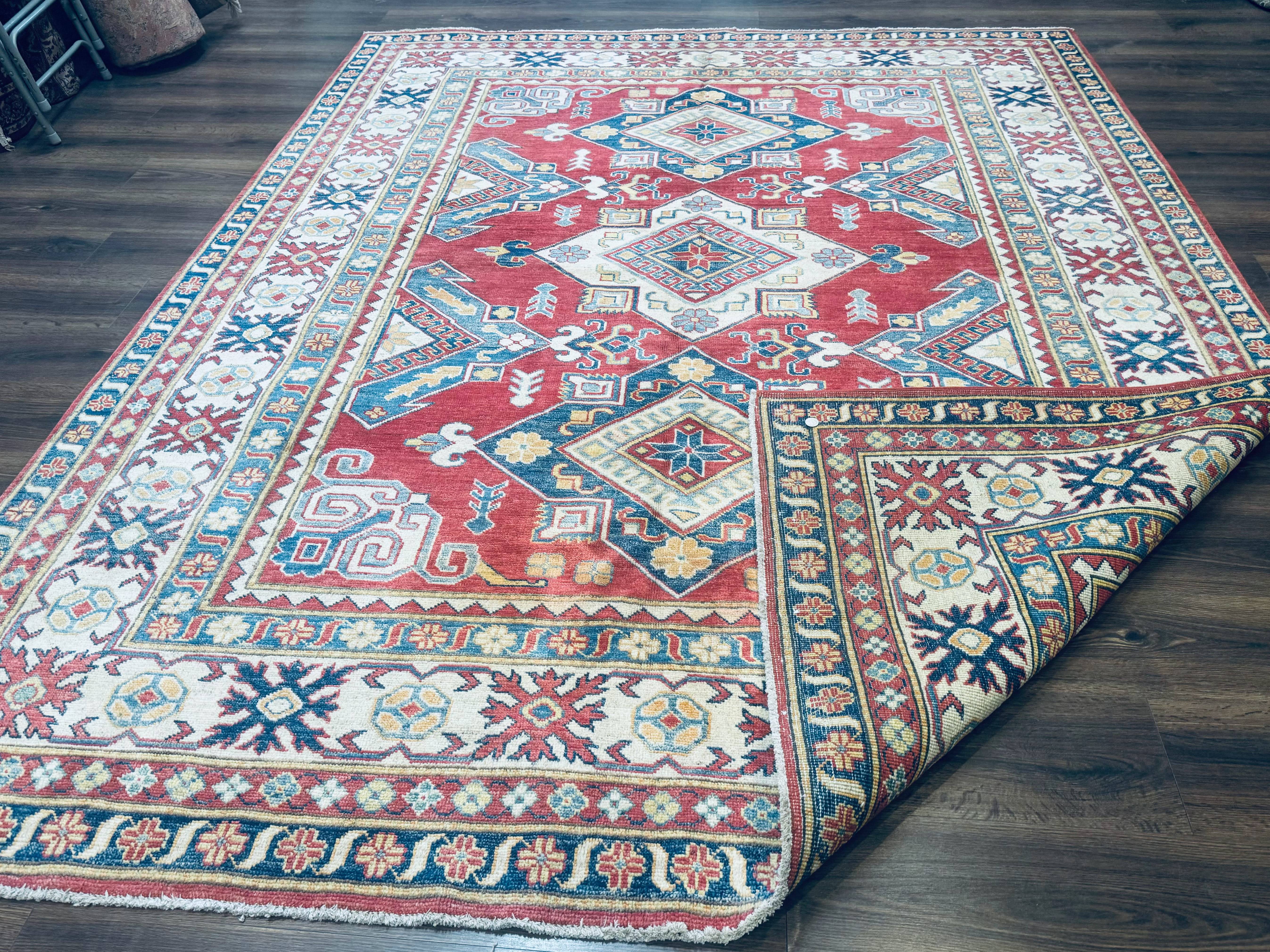 Turkish Kazak Rug 7.6 x 9.5, Geometric Medallions, Caucasian Pattern - Jewel Rugs