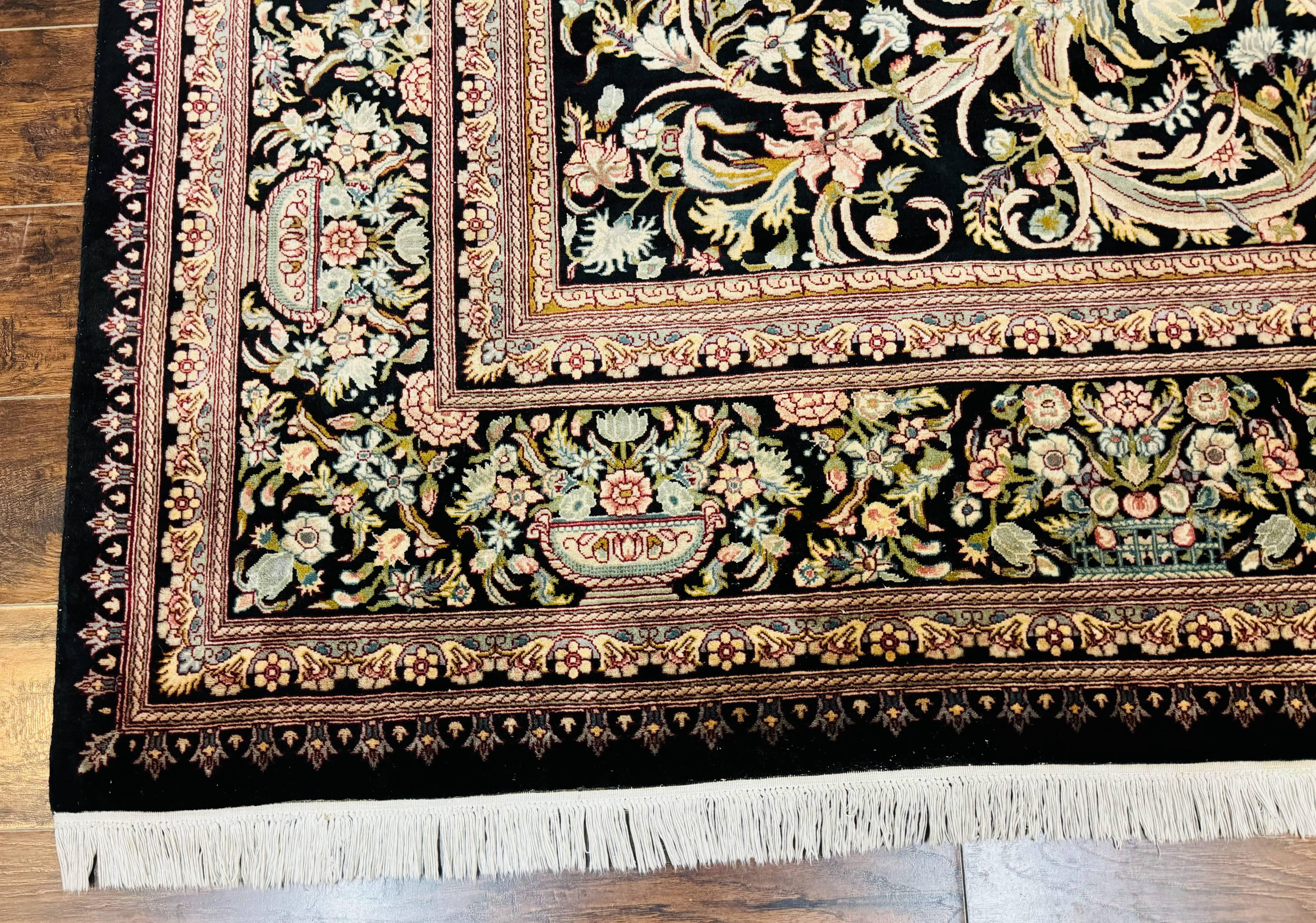 Pak Persian Rug 9x12, Highly Detailed Fine 260 KPSI, Floral, Handmade Traditional Carpet, Black - Jewel Rugs