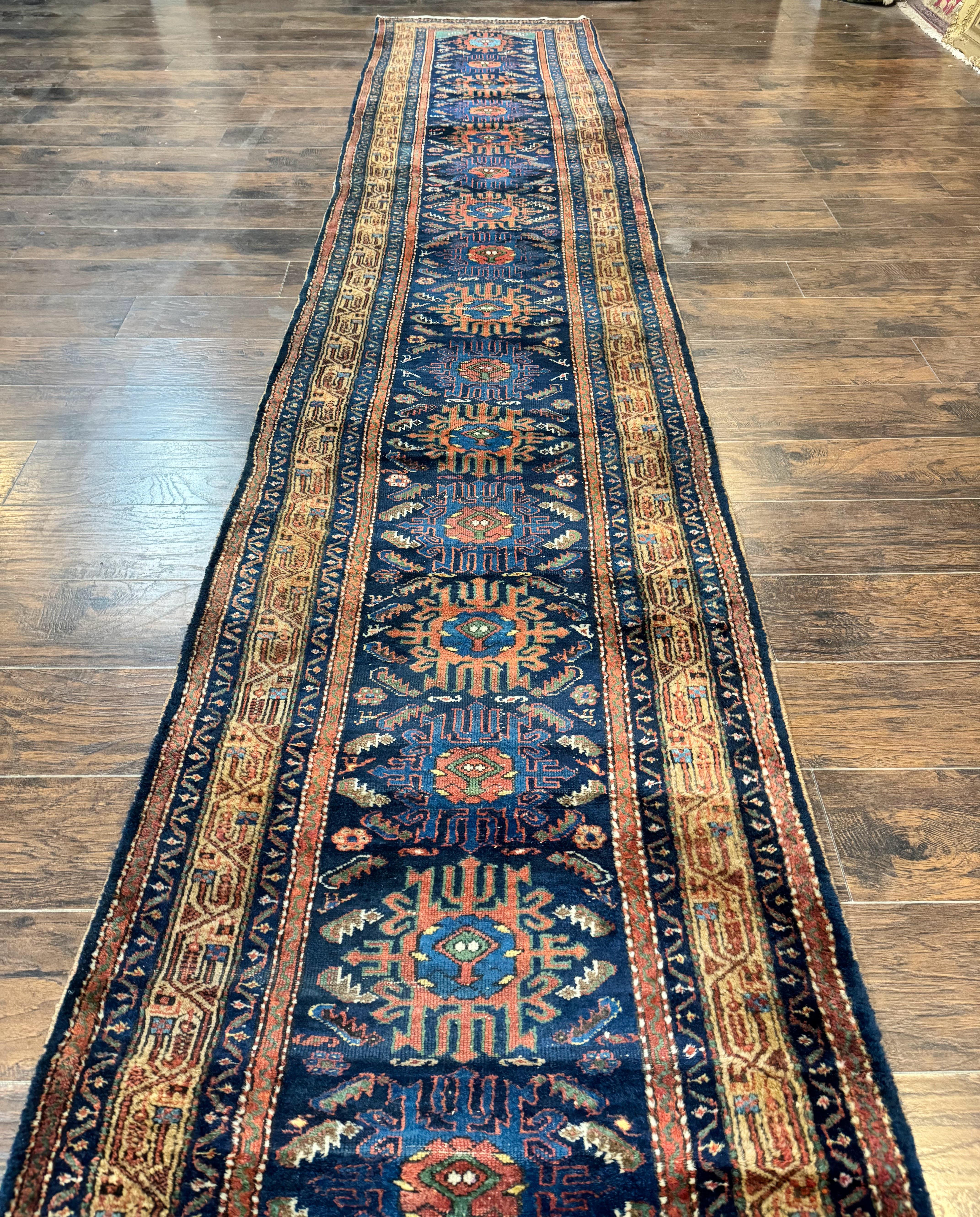 Antique Persian Sarab Runner 3x17, Blue Persian Runner Rug, Long Handmade Wool Carpet for Hallway, Rare, Tribal - Jewel Rugs