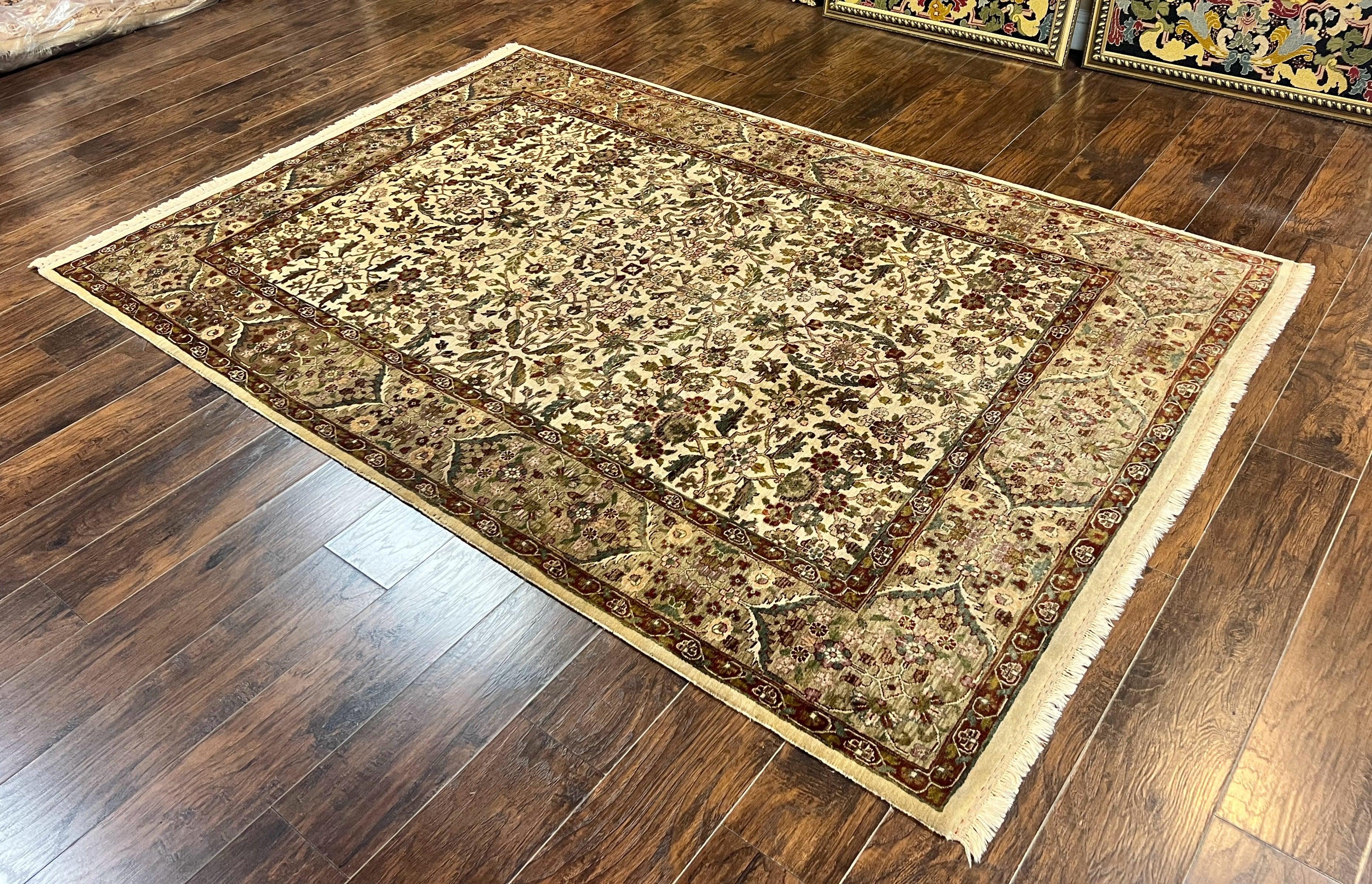 Indo Persian Rug 6x9, Indian Agra Rug, Vintage Handmade Wool Carpet, Beige, Traditional, Pande Cameron - Jewel Rugs