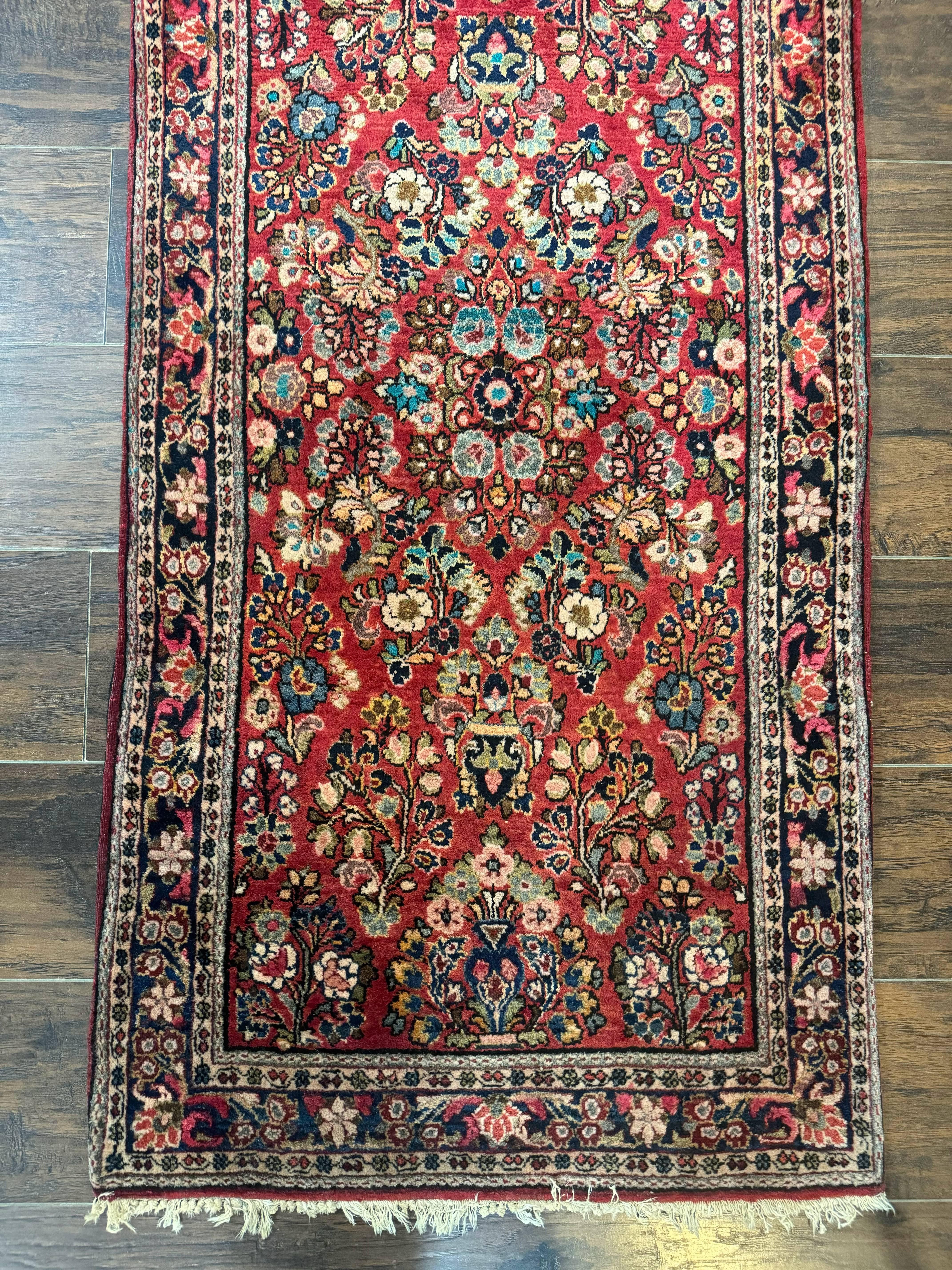 Antique Persian Sarouk Rug 2x5, Floral, Red, Antique Wool Rug - Jewel Rugs