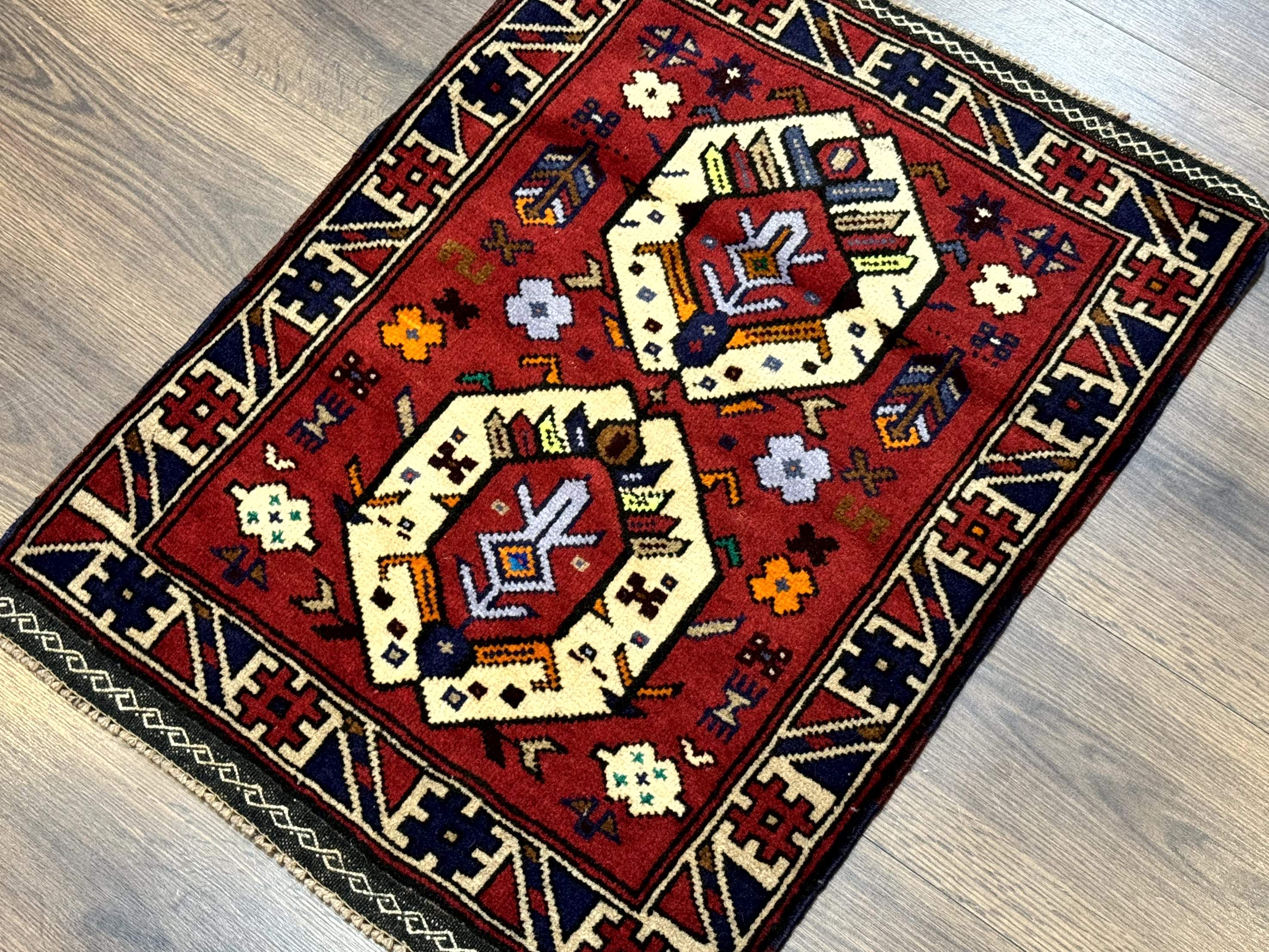 Small Persian Tribal Rug, Red and Ivory, Baluch Rug - Jewel Rugs