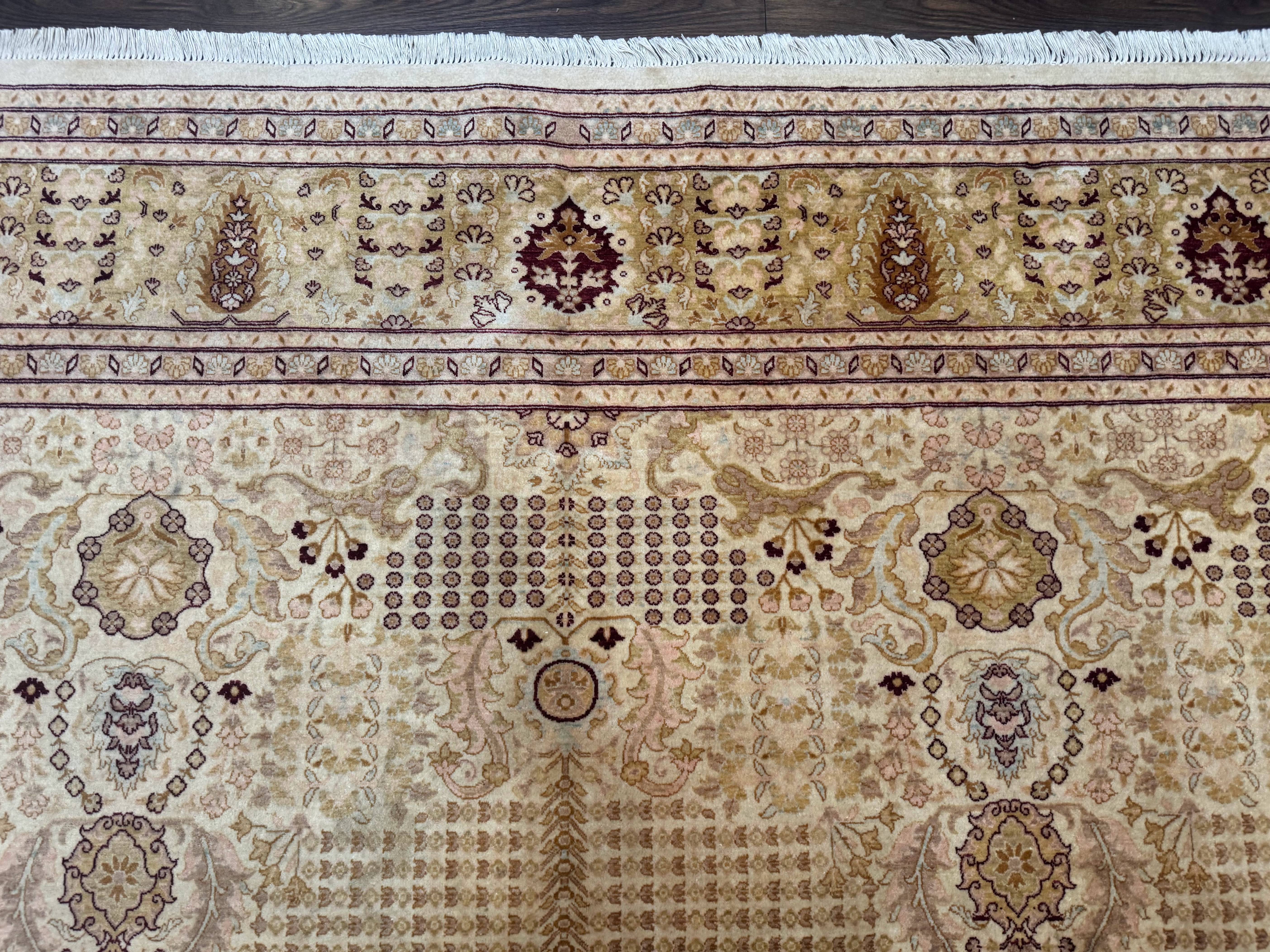 Pakistani Carpet 9x12, Finely Hand Knotted 270 KPSI, Cream, Allover Pattern - Jewel Rugs