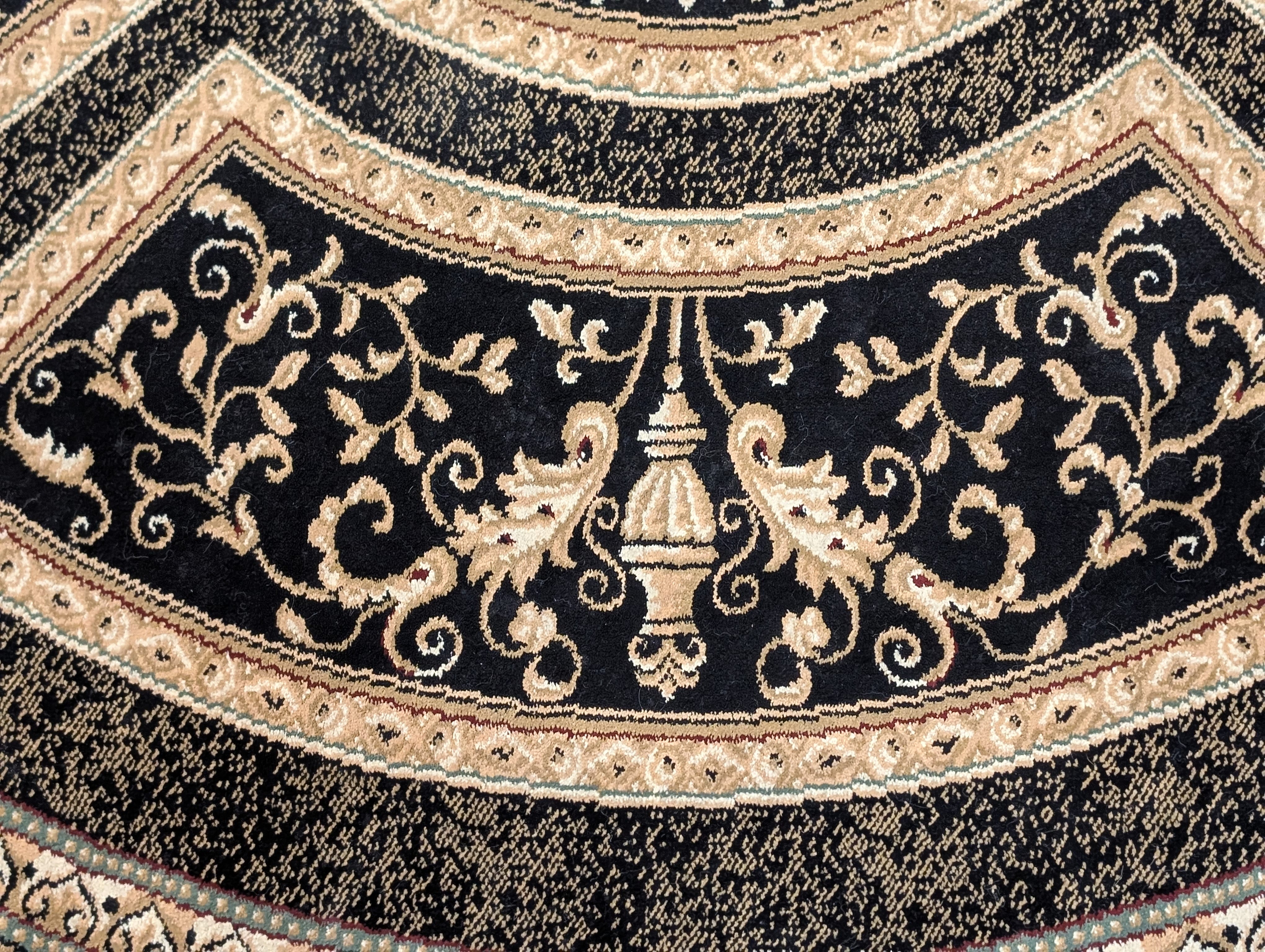 Round Aubusson Rug 5x5 ft, Black, Savonnerie, French Design - Jewel Rugs