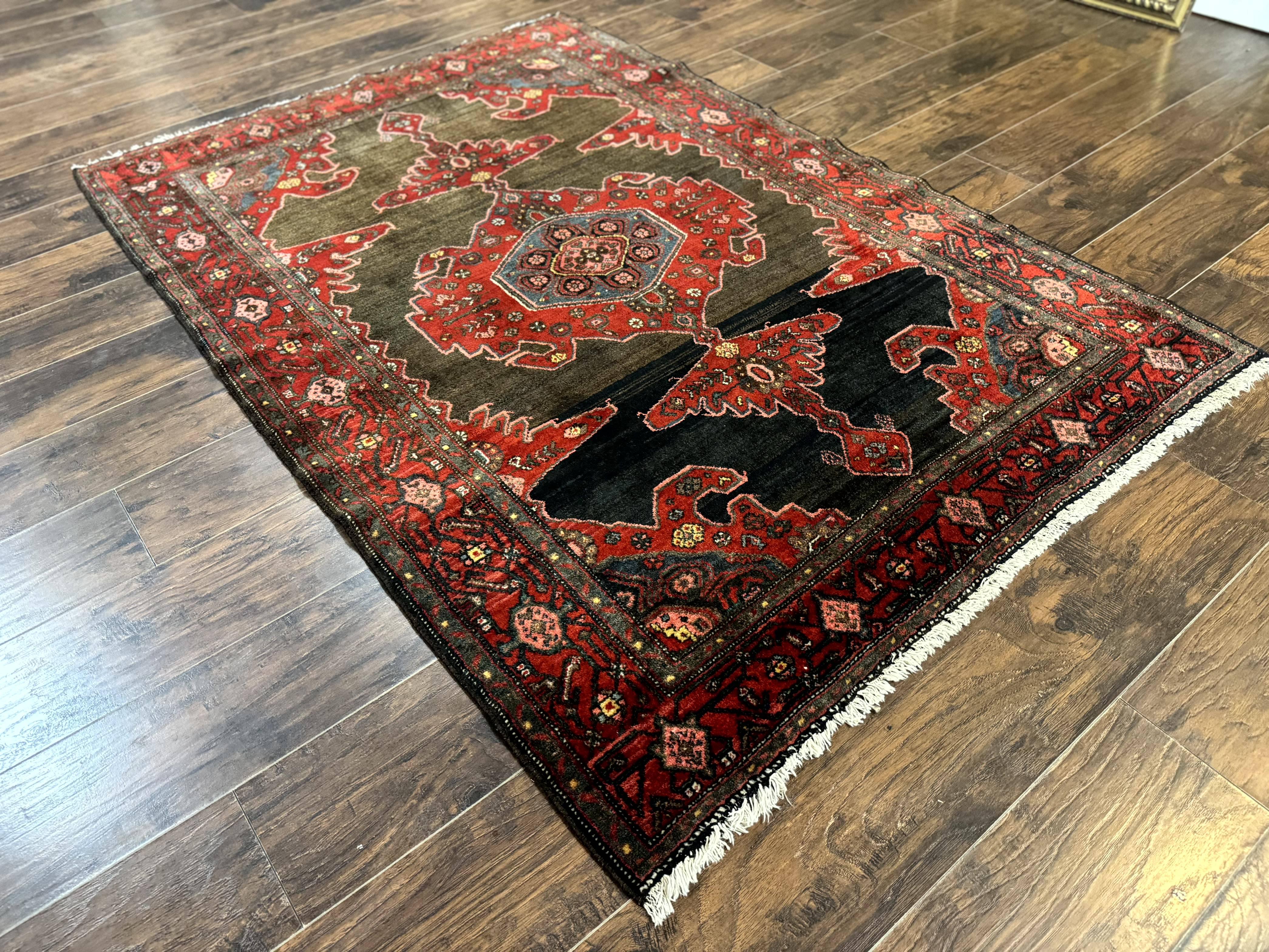 Antique Persian Tribal Rug 5x7, Geometric Wool Carpet, Kurdish Senneh Rug - Jewel Rugs