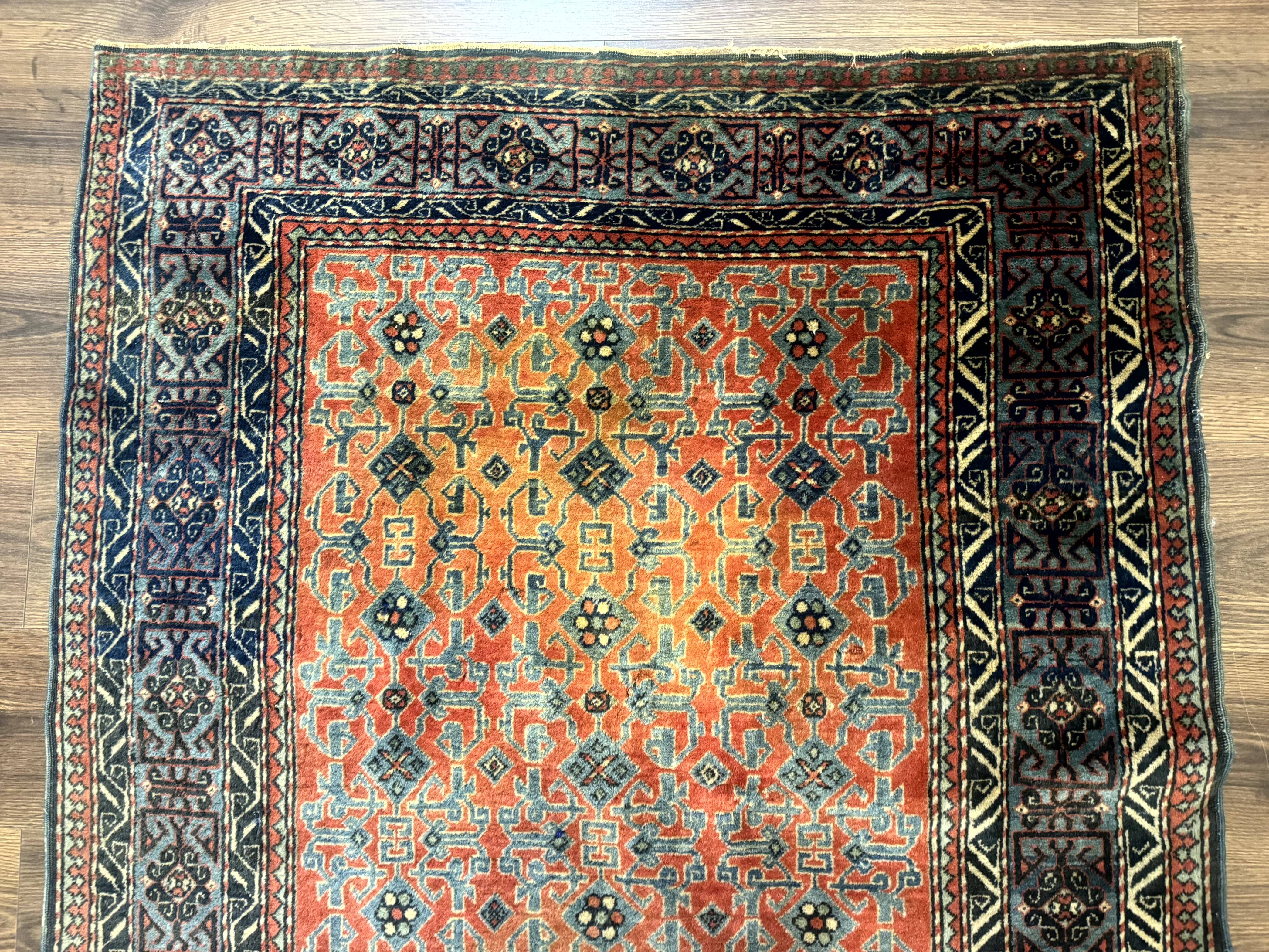 Caucasian Rug 4x6, Allover Pattern, Tomato Red - Jewel Rugs