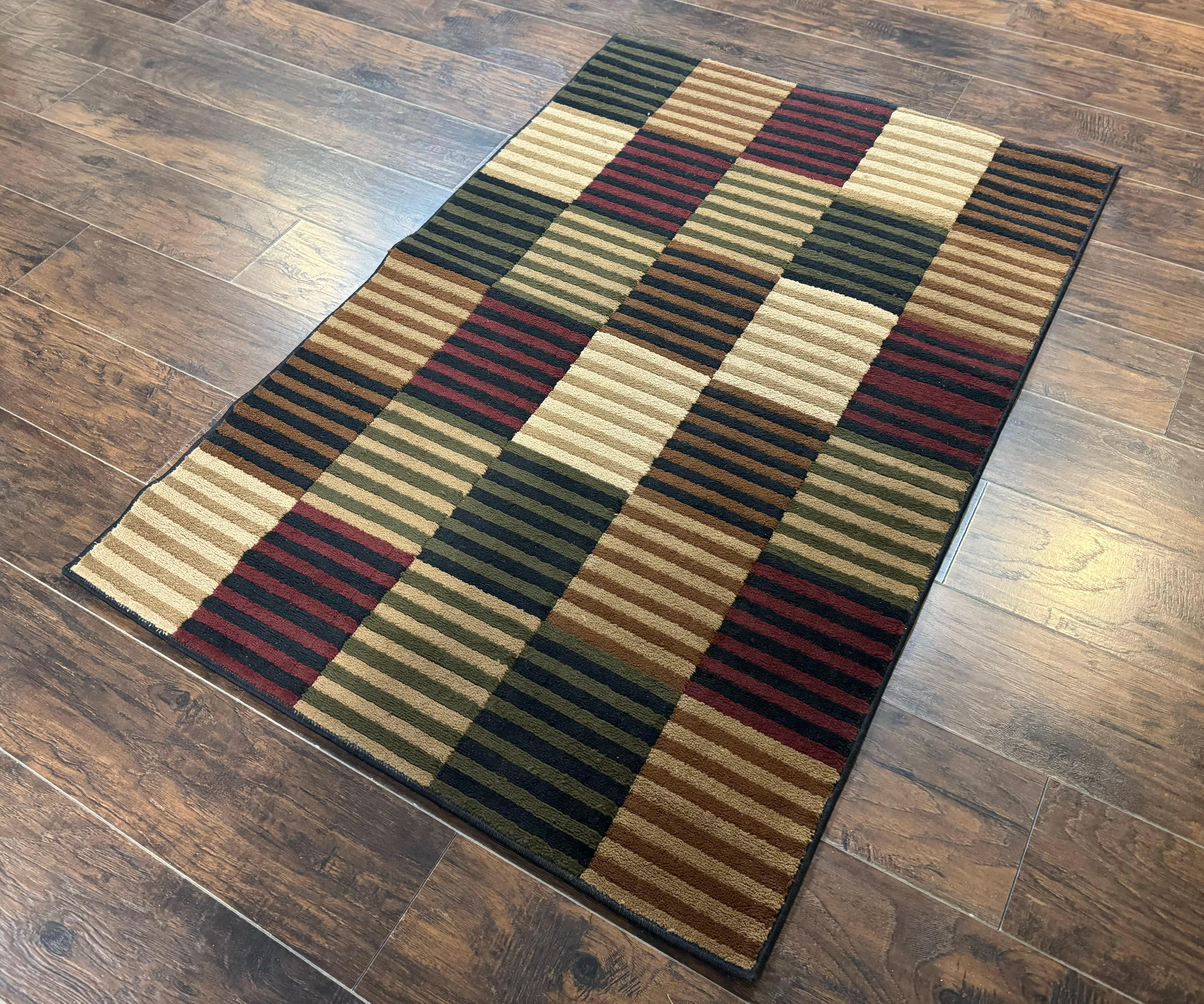 Vintage Power Loomed Rug 3.6 x 5, Brown Beige Black Tan, Box Design - Jewel Rugs